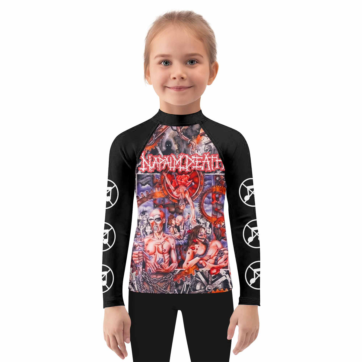 Napalm Death Utopia Banished Kids Rash Guard Long Sleeve - girl's lifestyle view