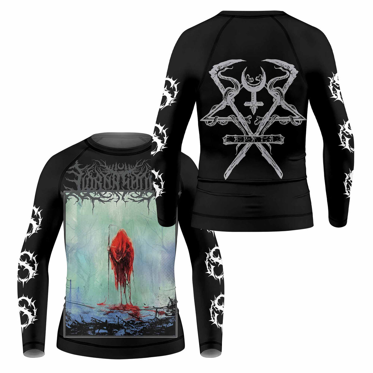 Lorna Shore And I Return To Nothingness Kids Rash Guard Long Sleeve - front and back view