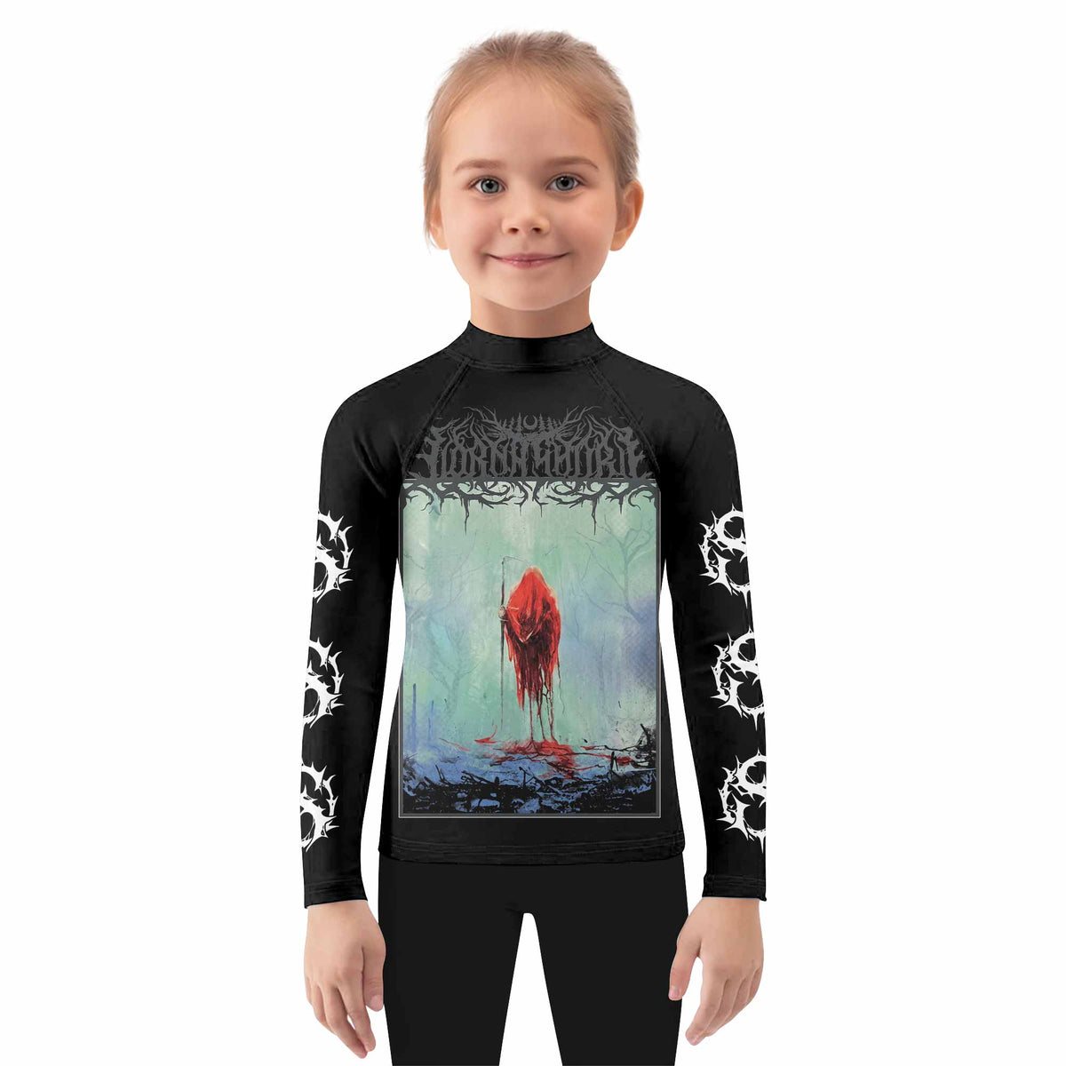 Lorna Shore And I Return To Nothingness Kids Rash Guard Long Sleeve - girl's lifestyle view