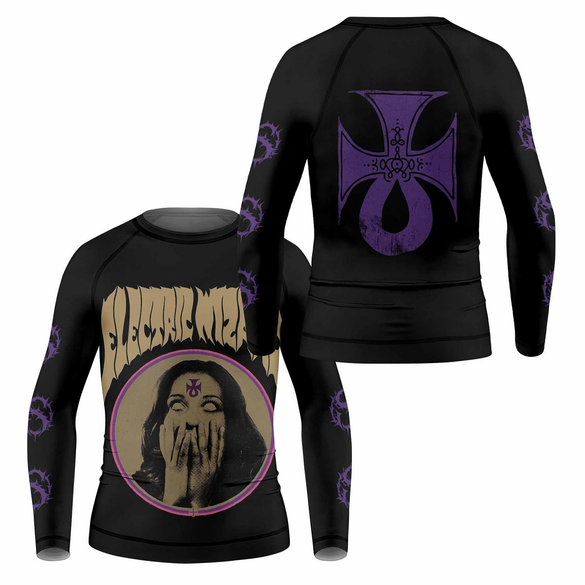 Electric Wizard Let Us Prey Kids Rash Guard Long Sleeve - front and back view