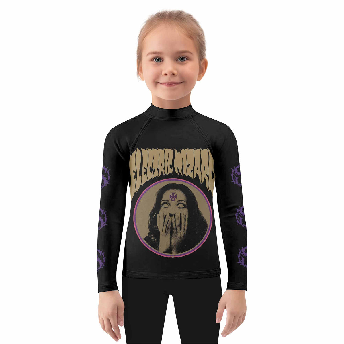 Electric Wizard Let Us Prey Kids Rash Guard Long Sleeve - girl's lifestyle view