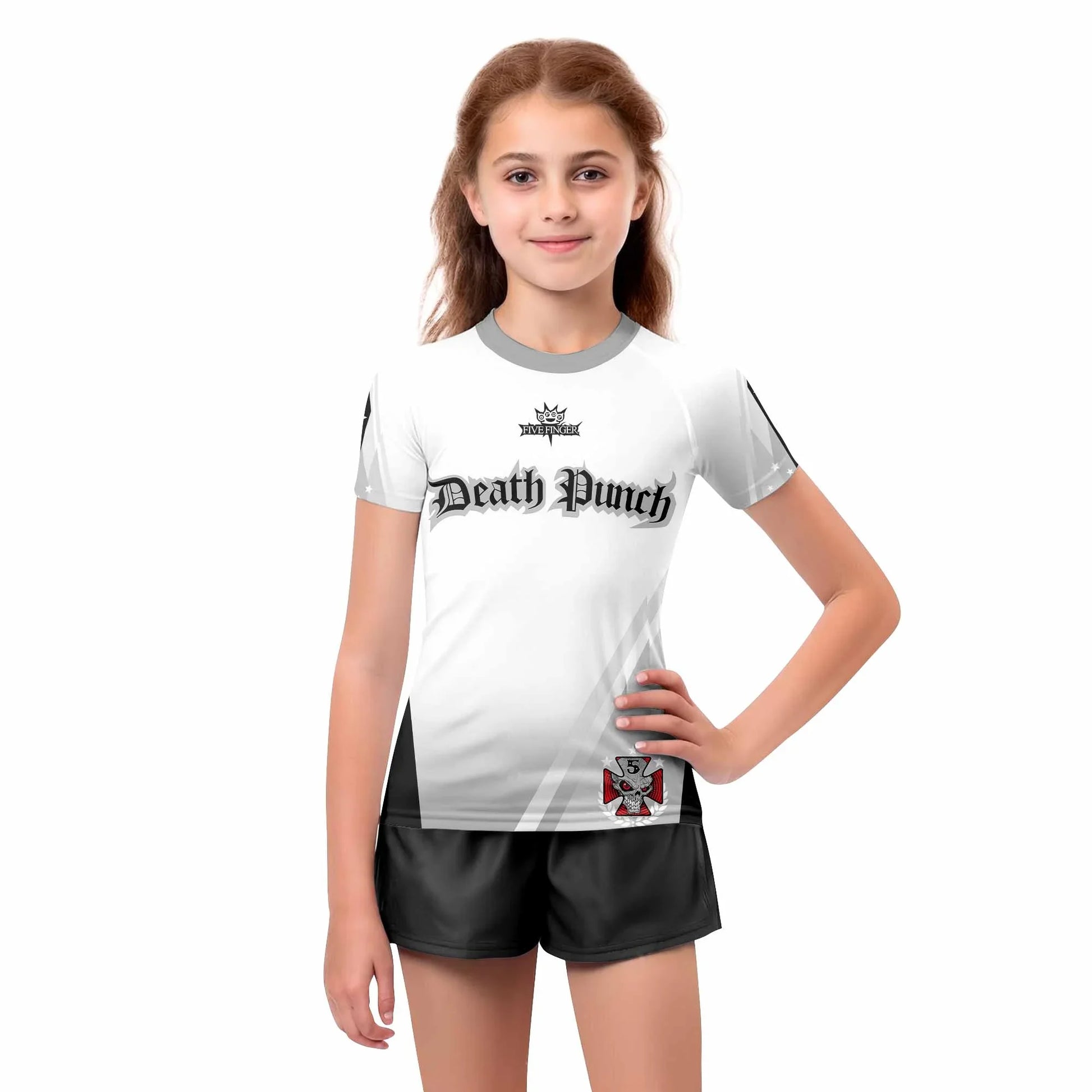 Death Punch Kids Rash Guard Short Sleeve - girl's lifestyle view
