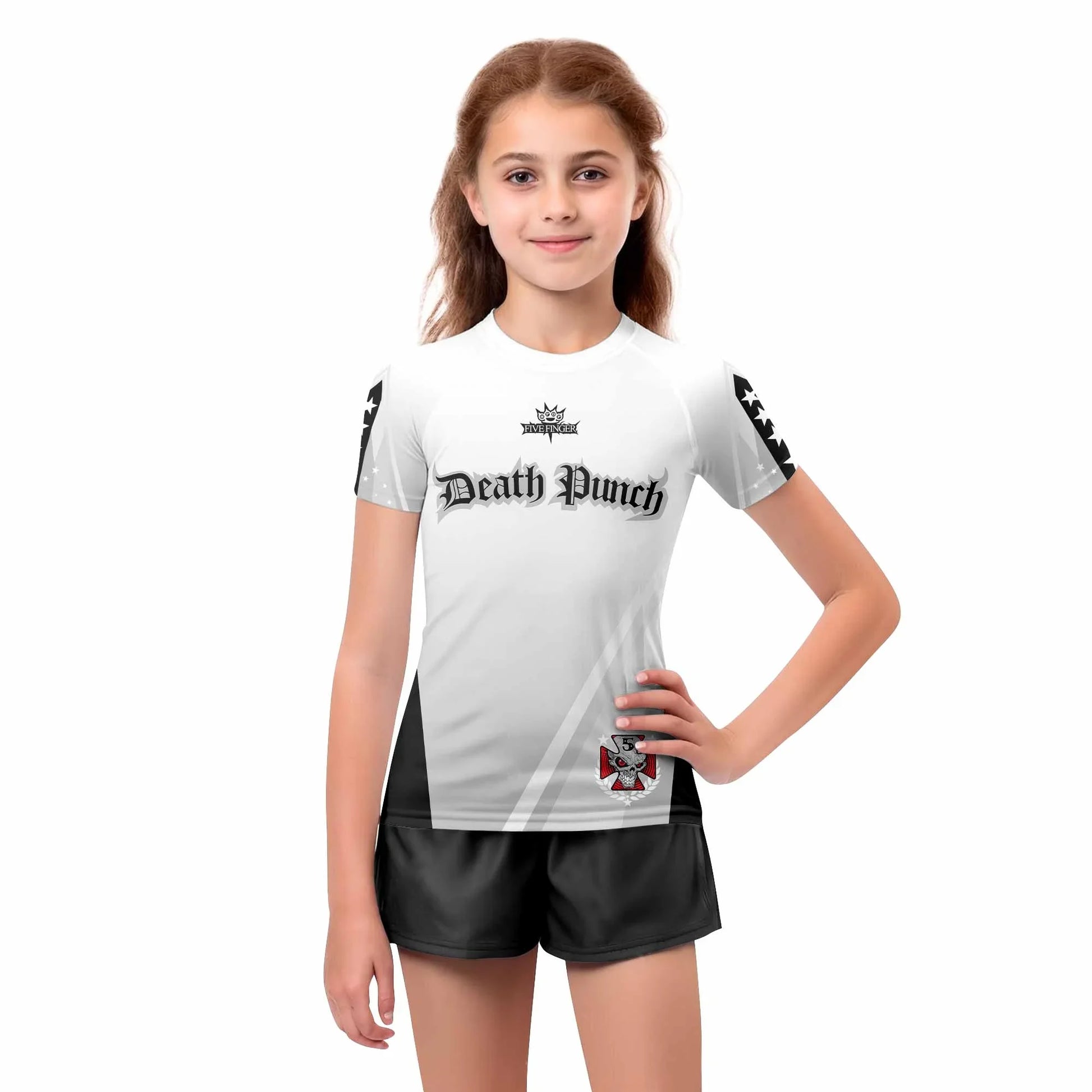Death Punch Kids Rash Guard Short Sleeve - girl's lifestyle view