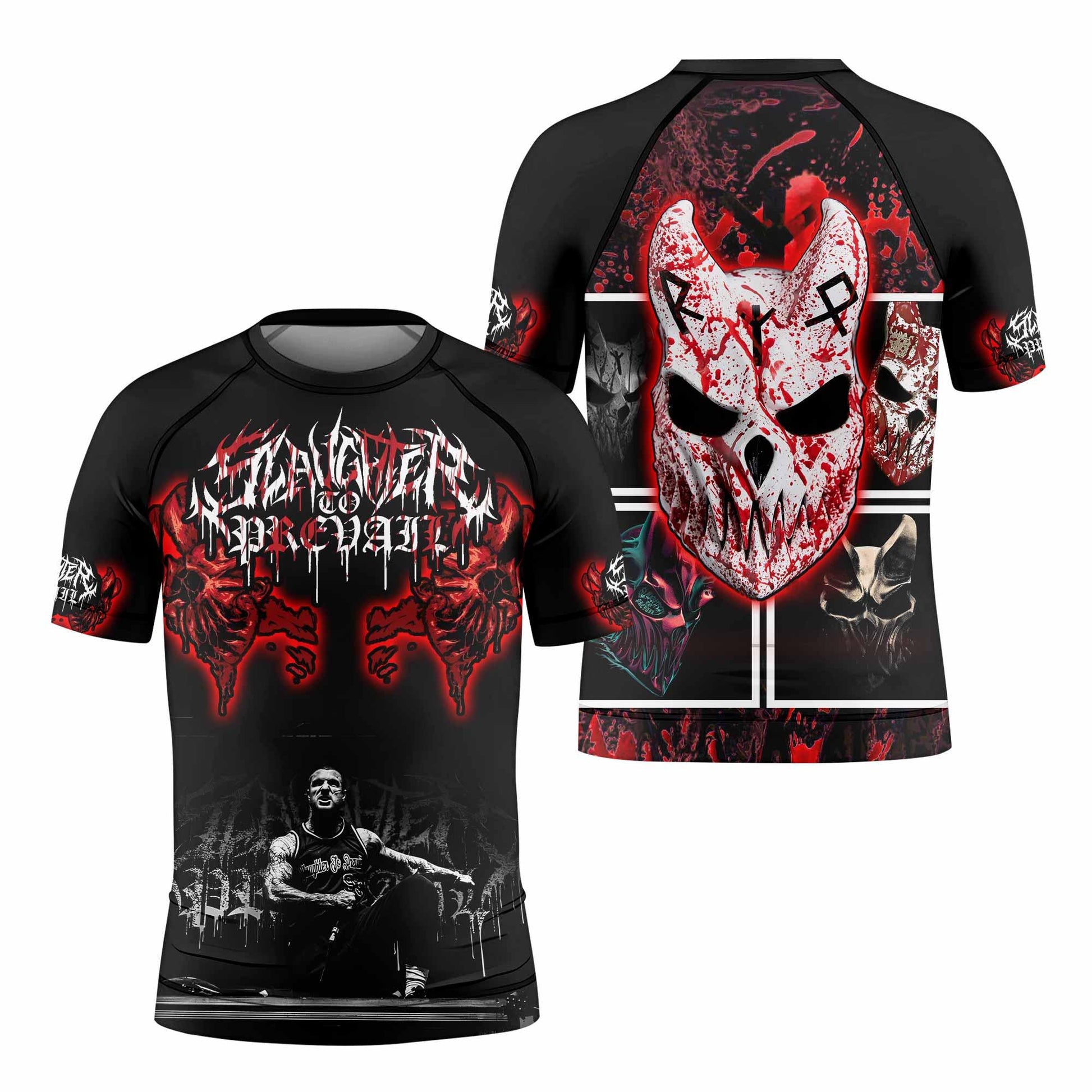 Slaughter to Prevail Kids Rash Guard Short Sleeve - front and back view
