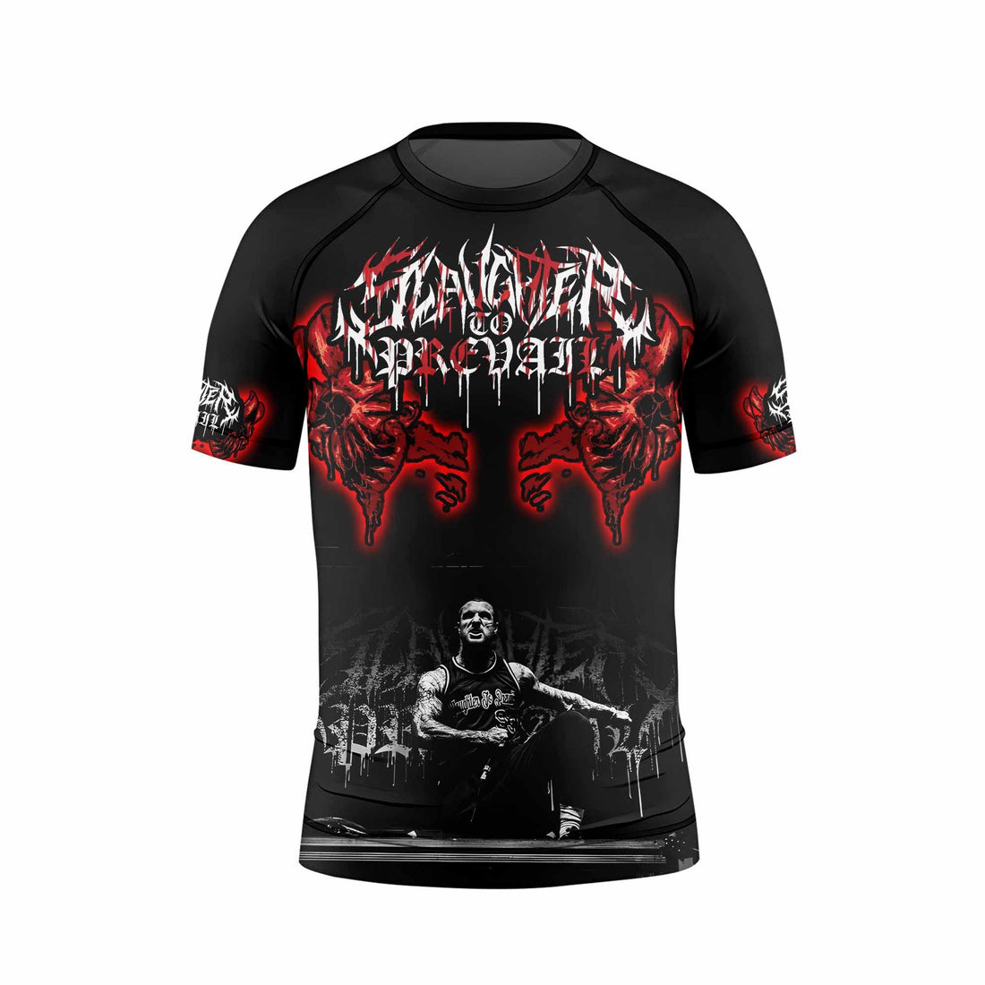 Slaughter to Prevail Kids Rash Guard Short Sleeve - front and back view