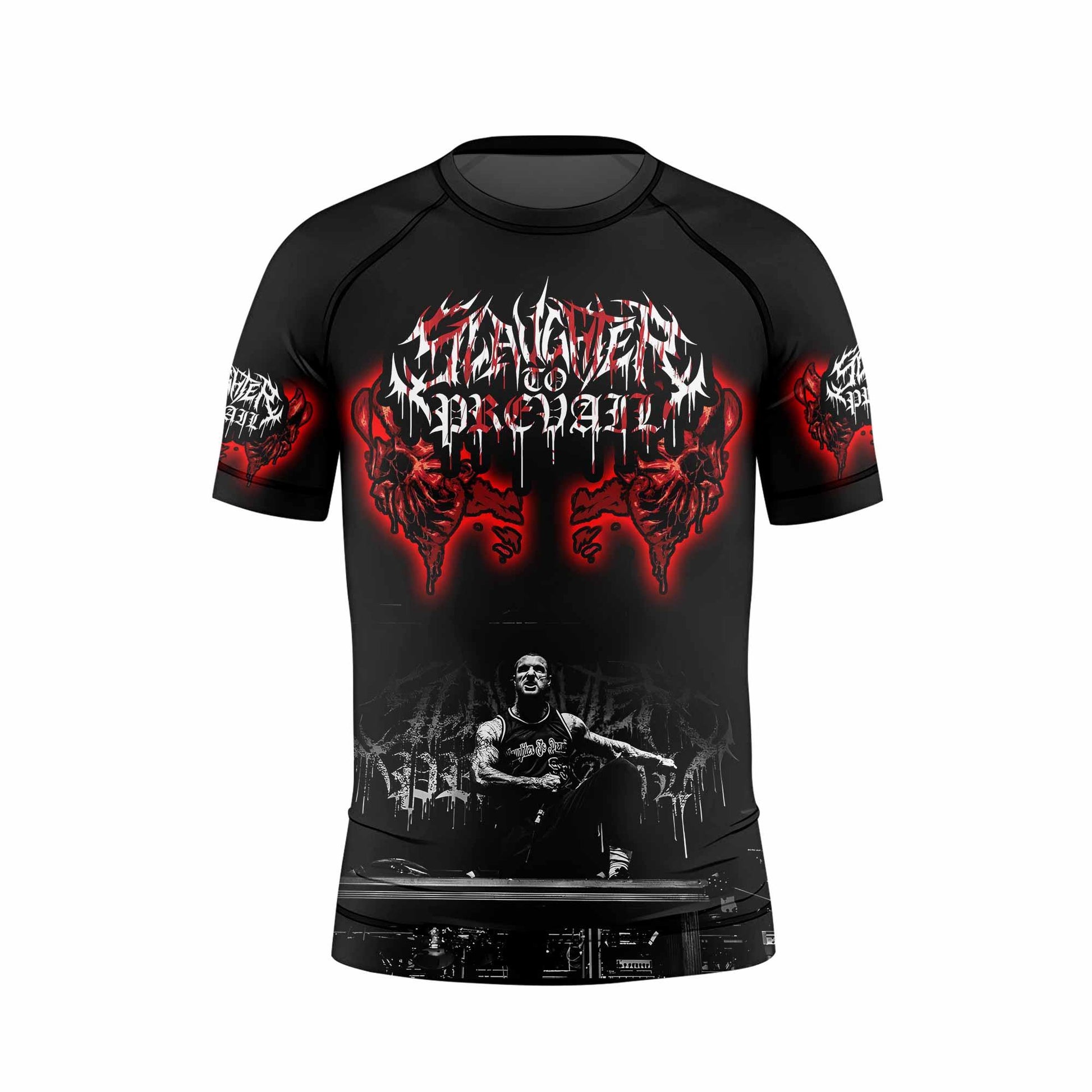Slaughter to Prevail Kids Rash Guard Short Sleeve - back view mockup