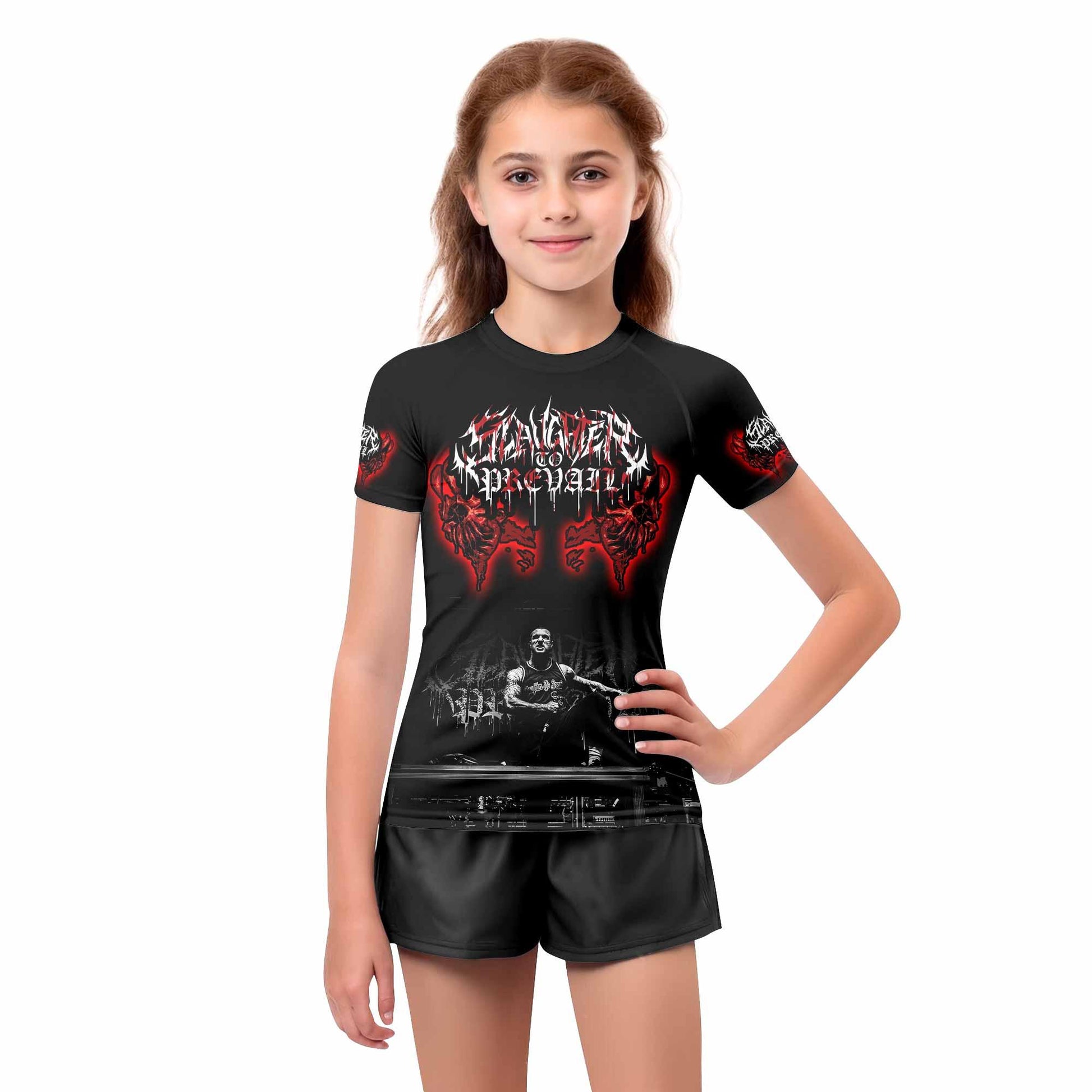 Slaughter to Prevail Kids Rash Guard Short Sleeve - girl's lifestyle view