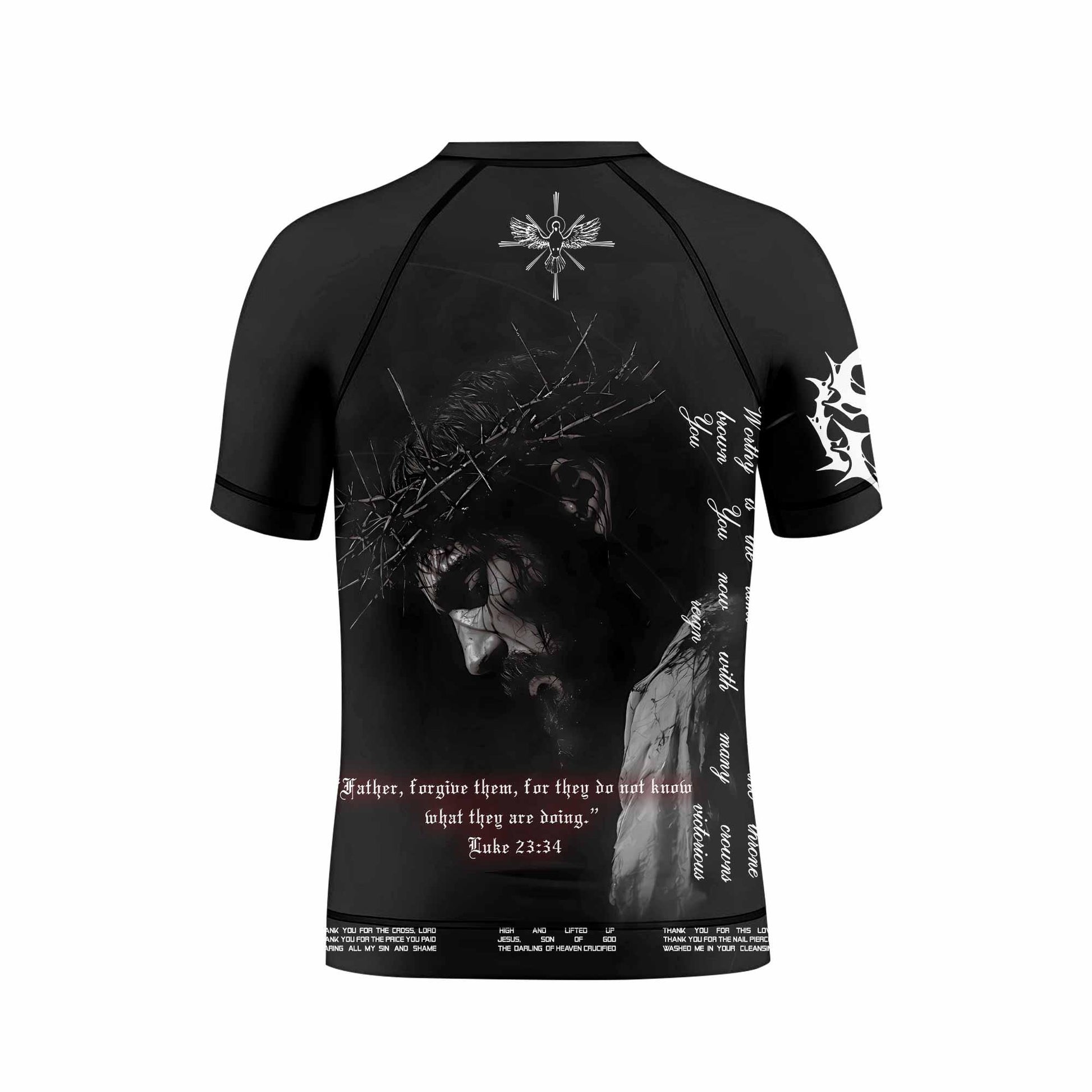 Crucified Silence Kids Rash Guard Short Sleeve - back view mockup