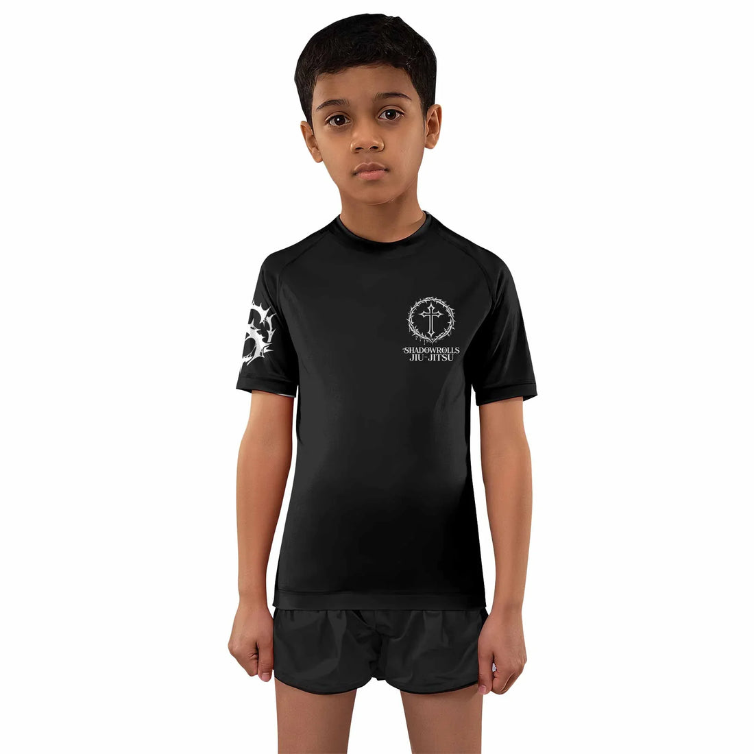 Crucified Silence Kids Rash Guard Short Sleeve - front and back view