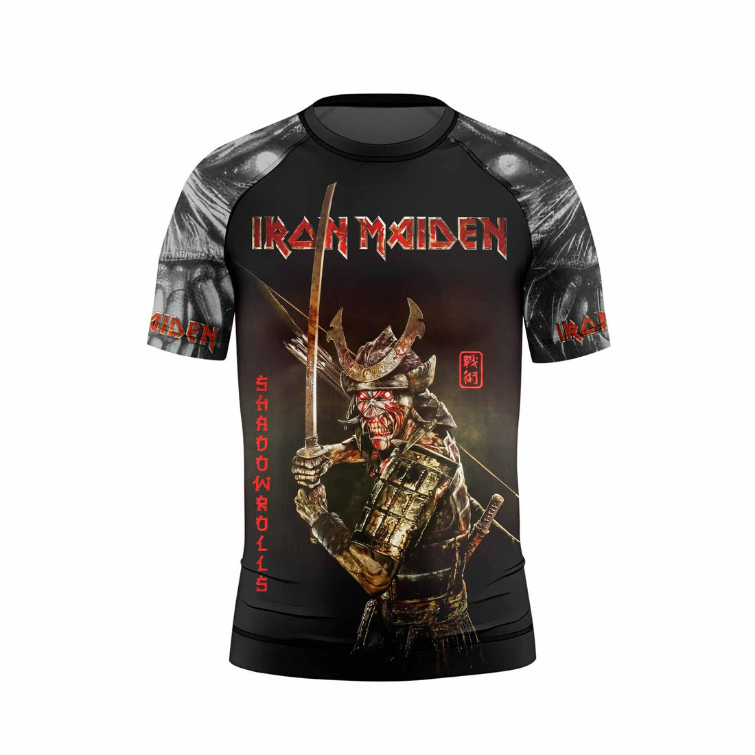 Iron Maiden Samurai Kids Rash Guard Short Sleeve - front and back view