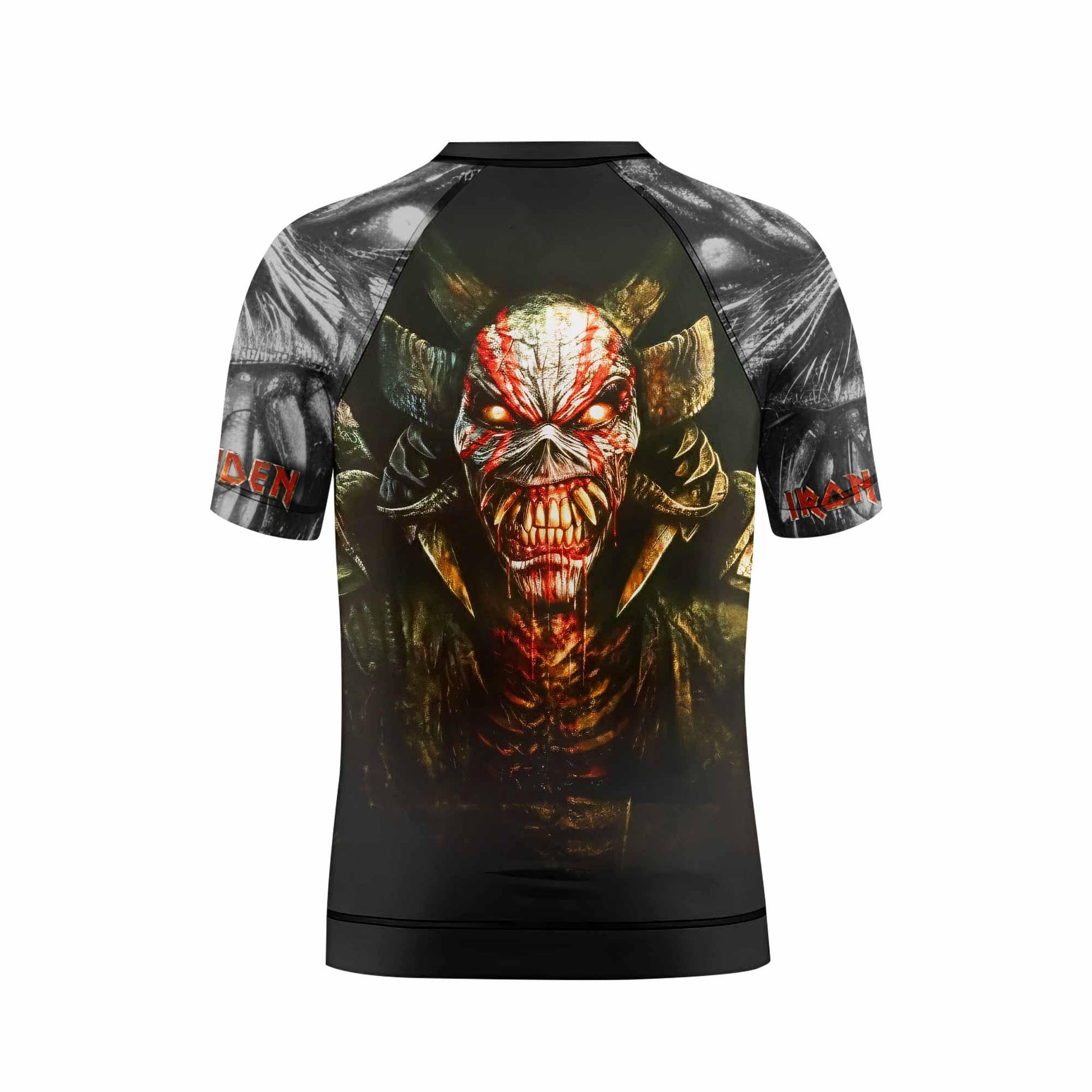 Iron Maiden Samurai Kids Rash Guard Short Sleeve - back view mockup