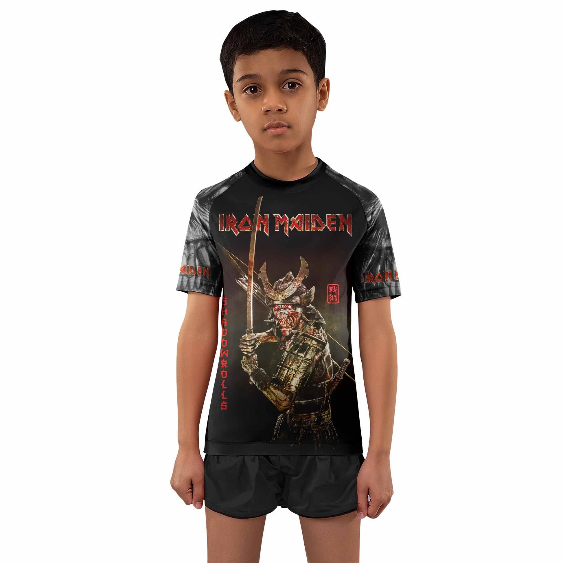 Iron Maiden Samurai Kids Rash Guard Short Sleeve - boy's lifestyle view