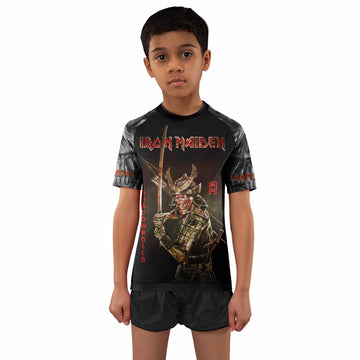 Iron Maiden Samurai Kids Rash Guard Short Sleeve - front and back view