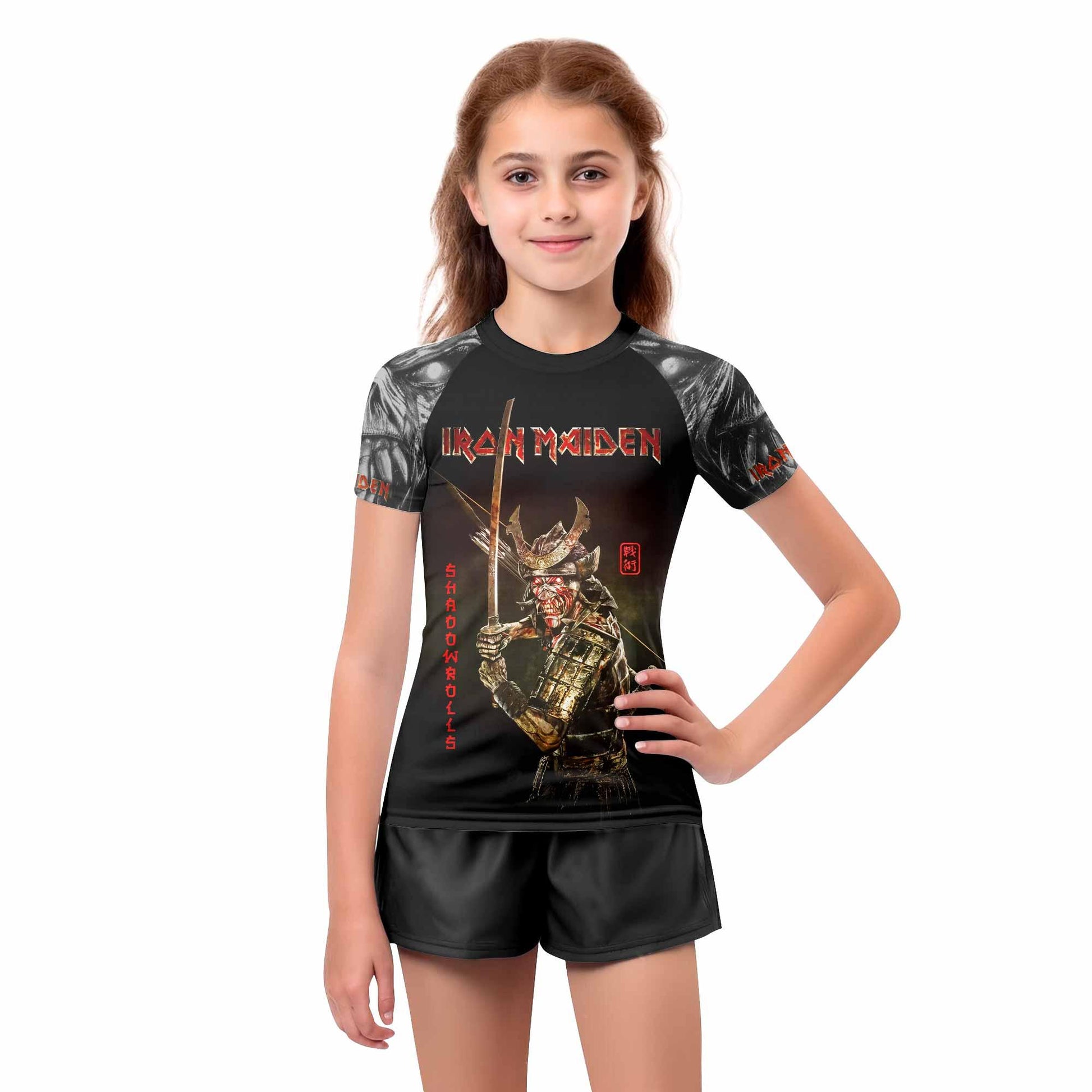 Iron Maiden Samurai Kids Rash Guard Short Sleeve - girl's lifestyle view