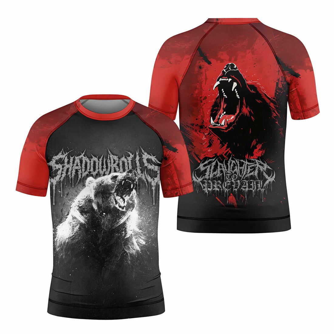 Slaughter to Prevail Bear Kids Rash Guard Short Sleeve - front and back view
