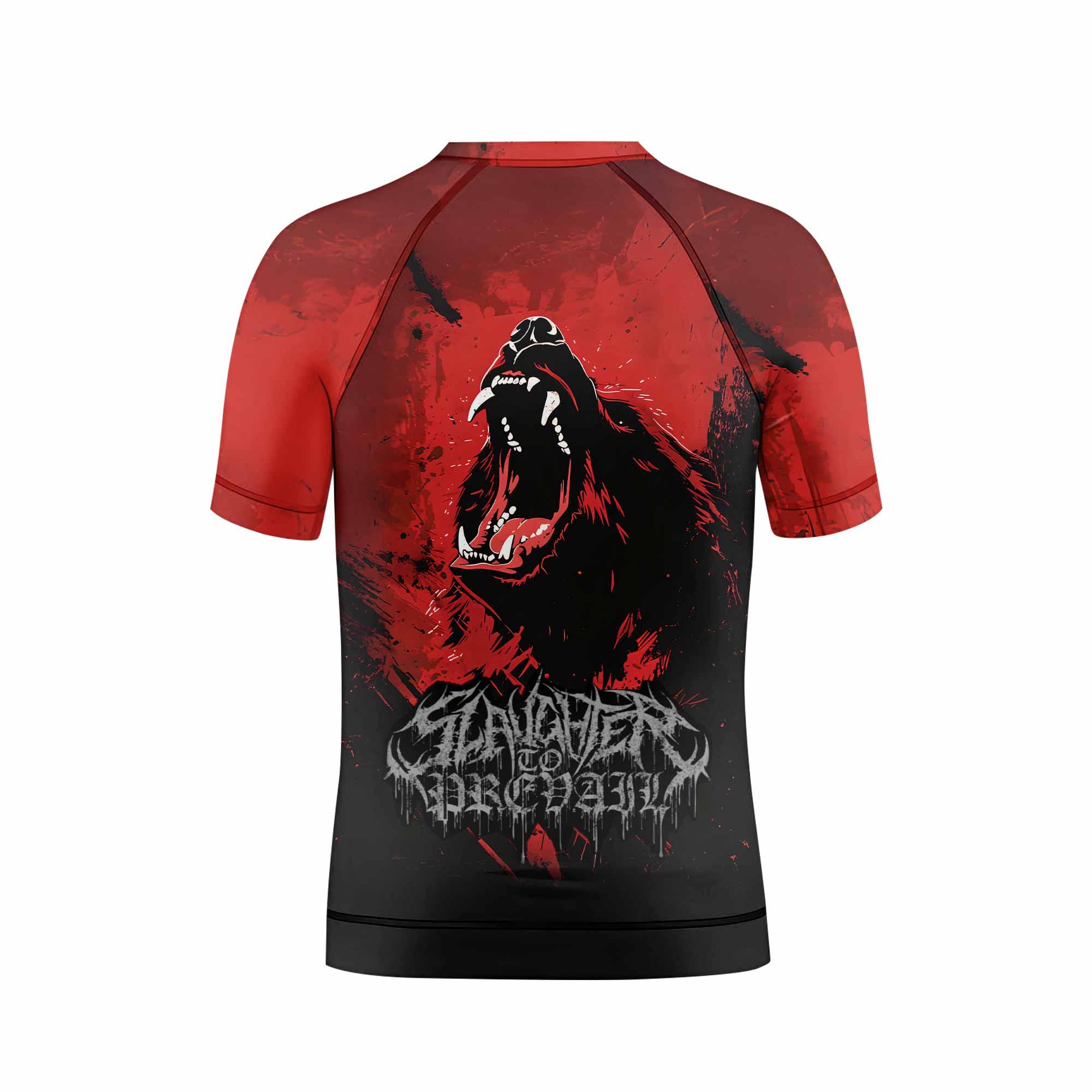 Slaughter to Prevail Bear Kids Rash Guard Short Sleeve - back view mockup