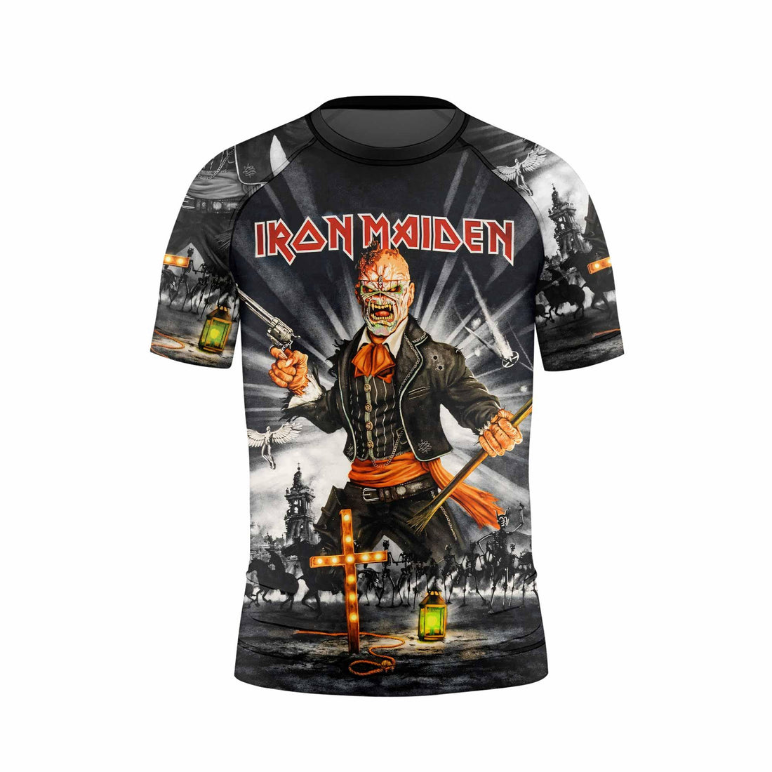 Iron Maiden Nights Of The Dead Kids Rash Guard Short Sleeve - front and back view