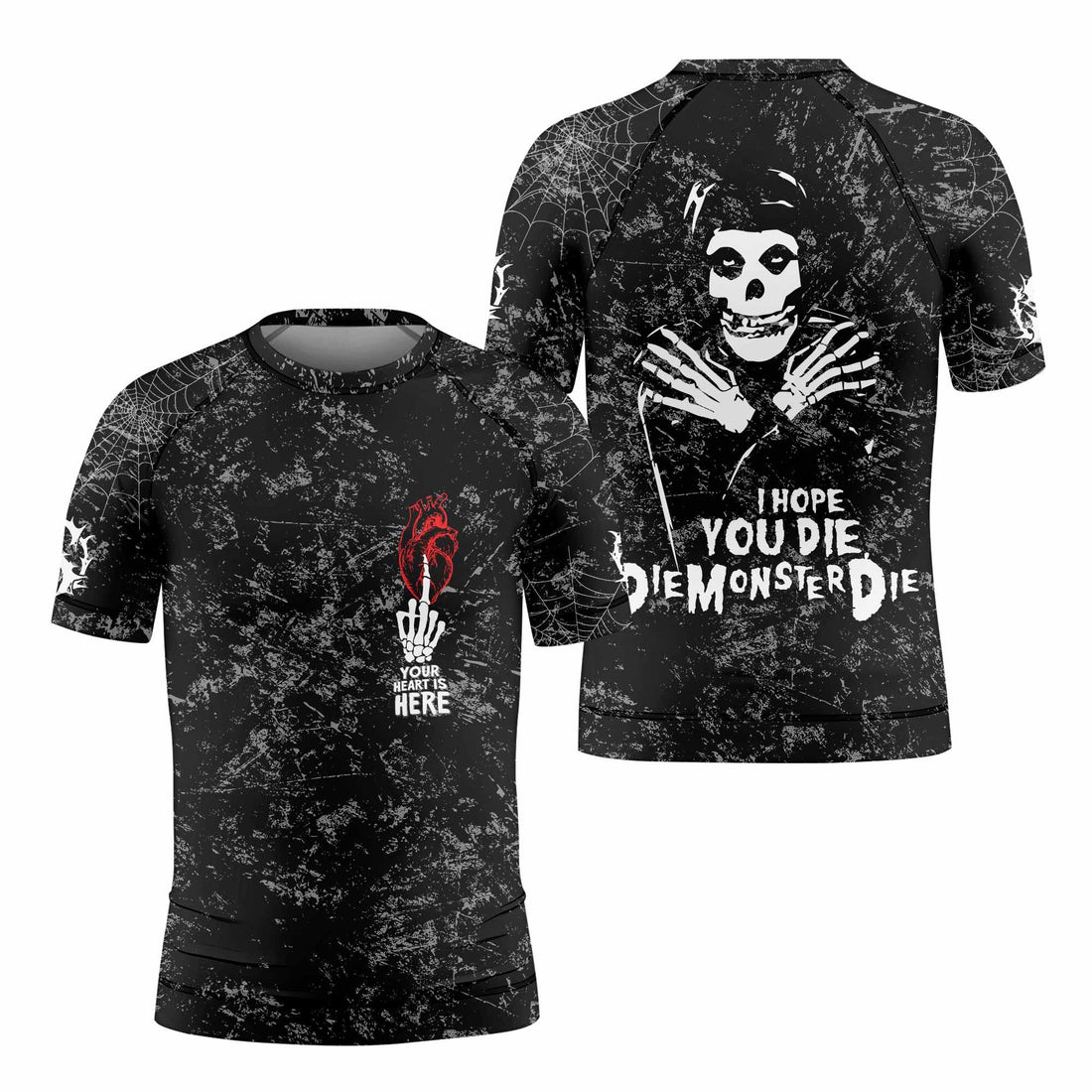 Misfits Die Monster Die Kids Rash Guard Short Sleeve - front and back view