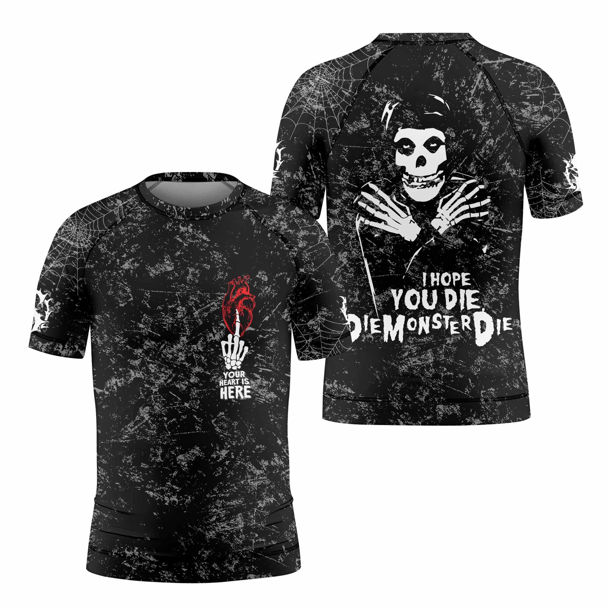 Misfits Die Monster Die Kids Rash Guard Short Sleeve - front and back view