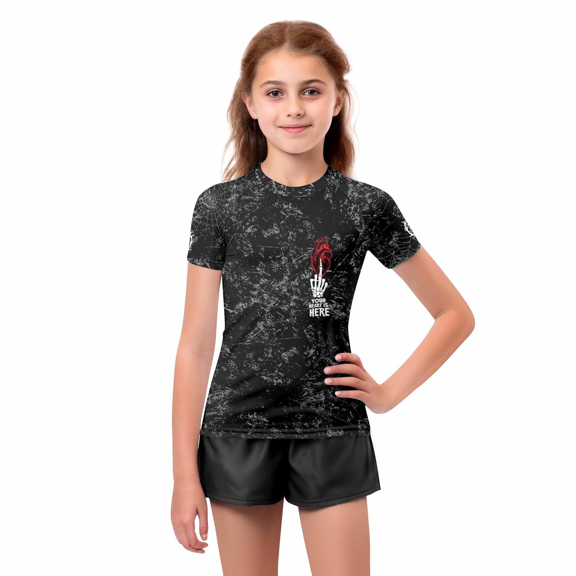 Misfits Die Monster Die Kids Rash Guard Short Sleeve - girl's lifestyle view