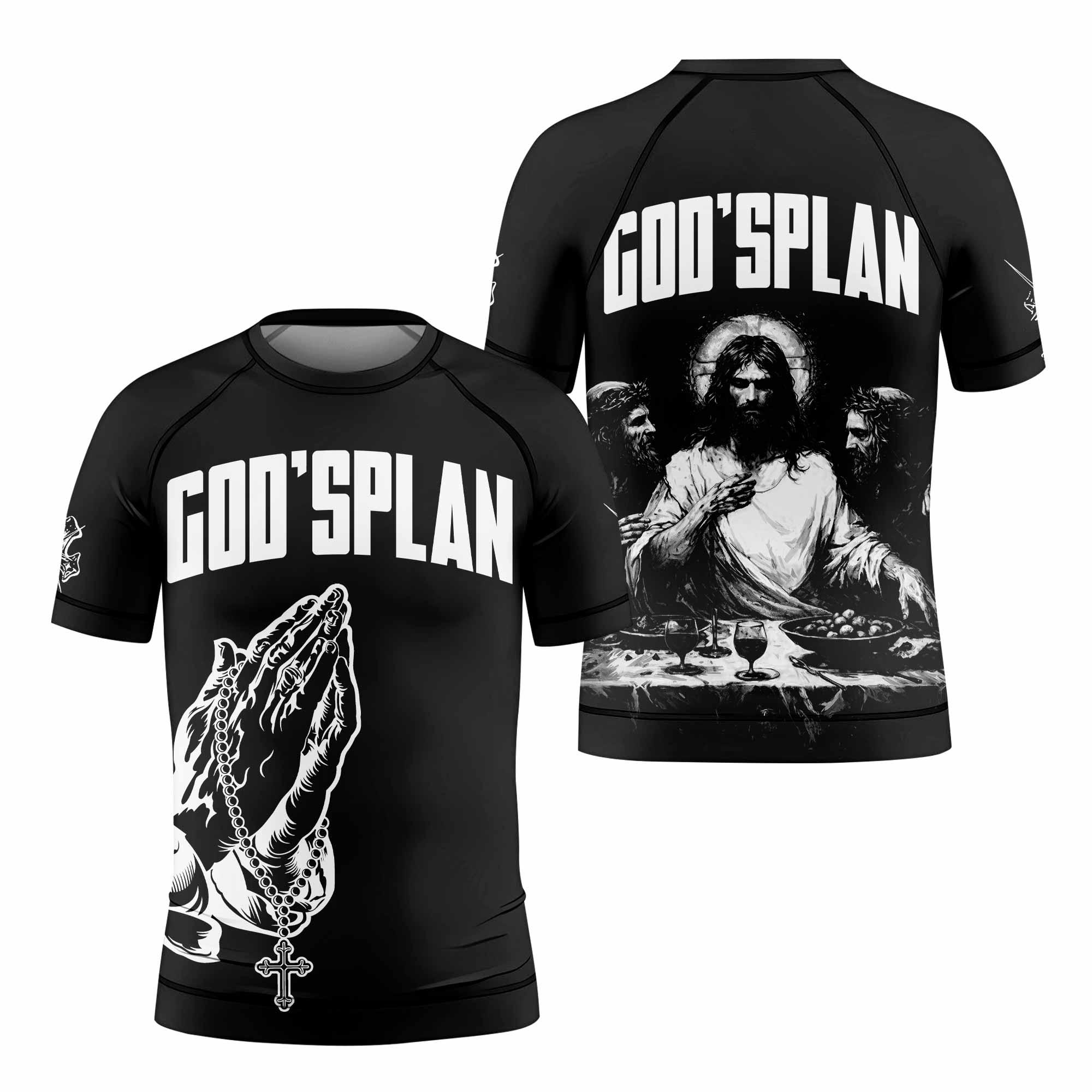 God's Plan Kids Rash Guard Short Sleeve - front and back view