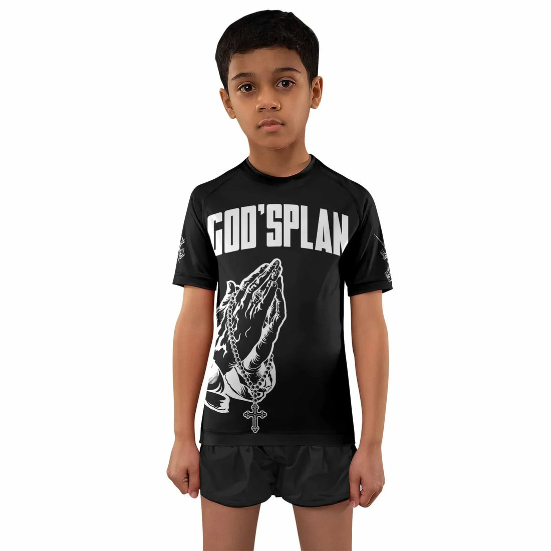 God's Plan Kids Rash Guard Short Sleeve - front and back view