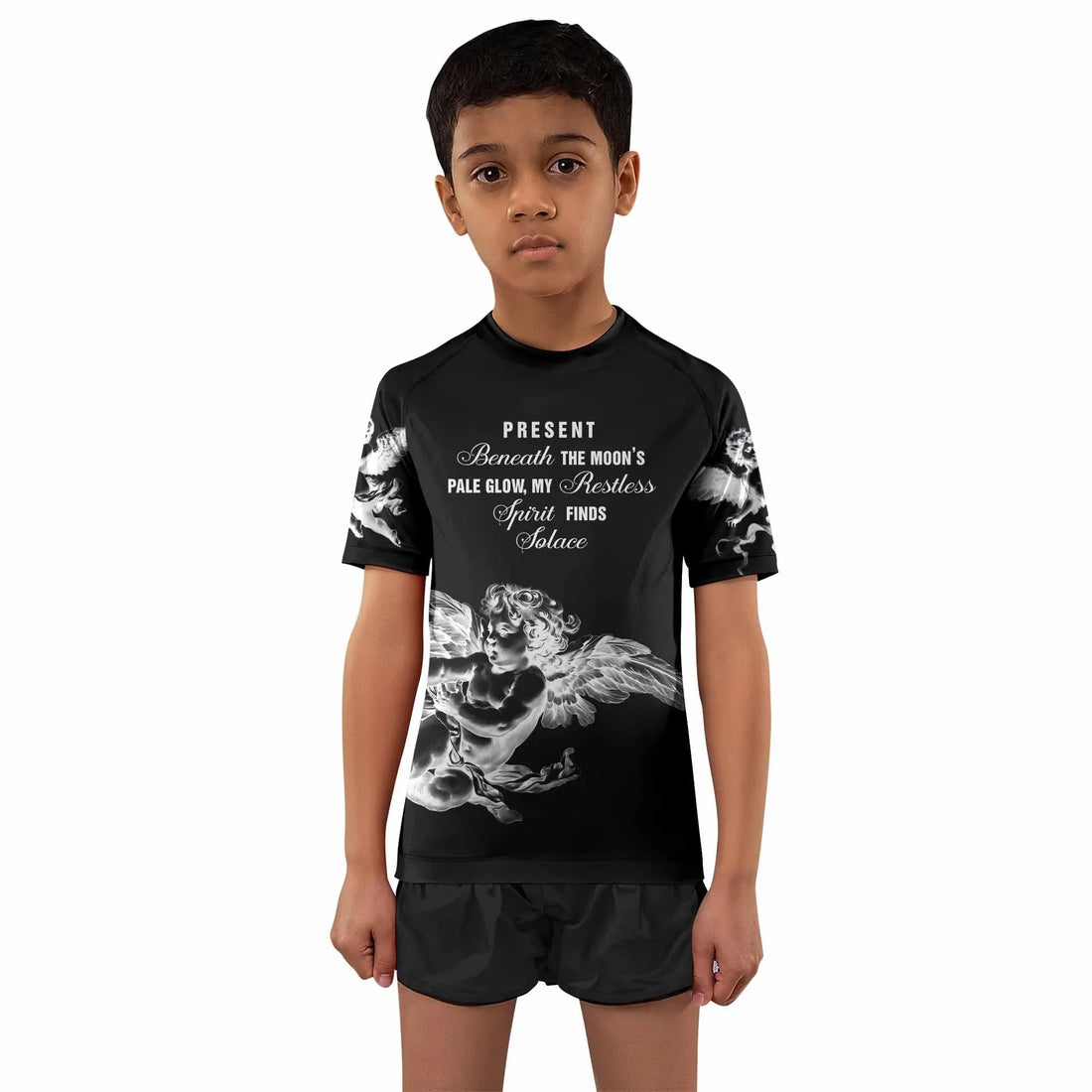 Angels of Solace Kids Rash Guard Short Sleeve - front and back view