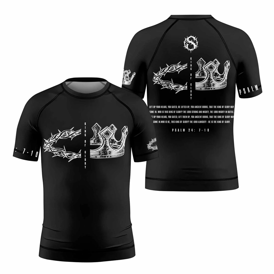 The King of Glory Kids Rash Guard Short Sleeve - front and back view