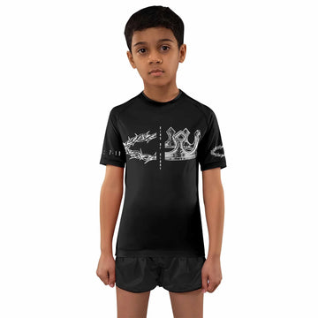The King of Glory Kids Rash Guard Short Sleeve - front and back view