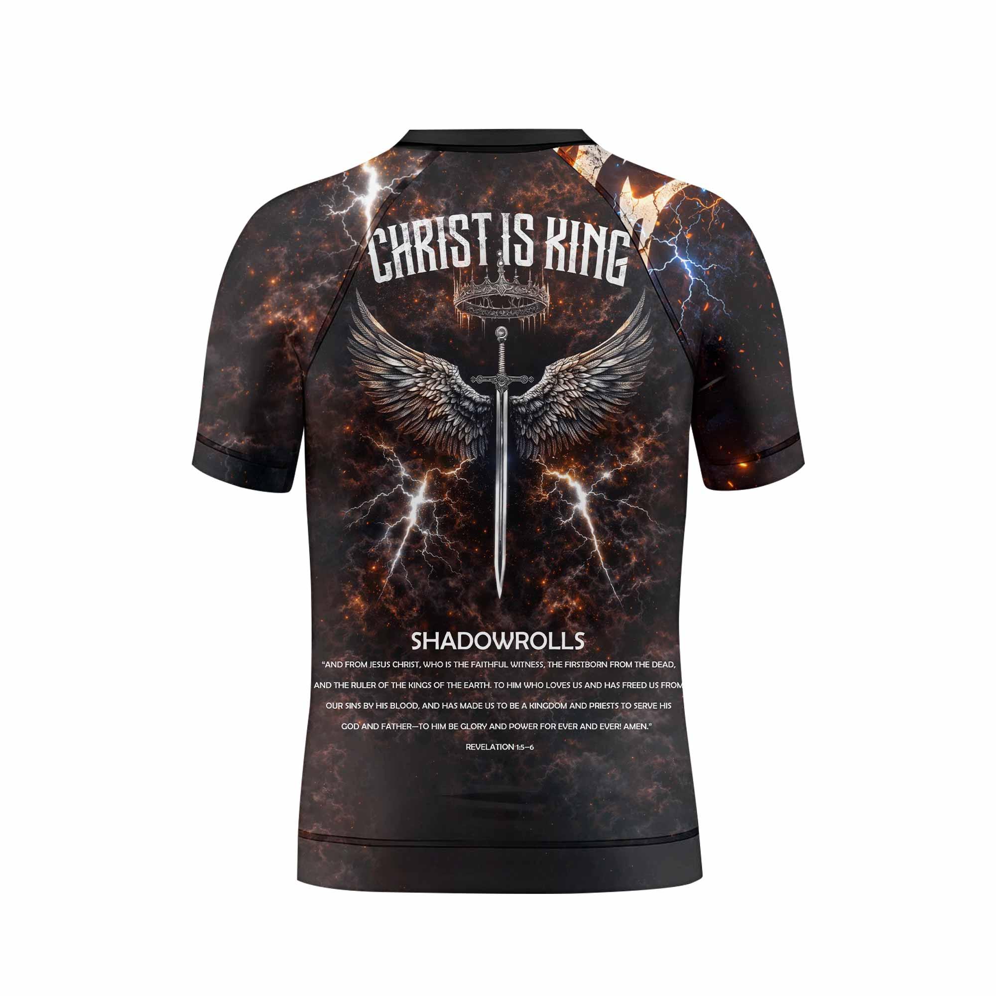 Christ is King Kids Rash Guard Short Sleeve - back view mockup