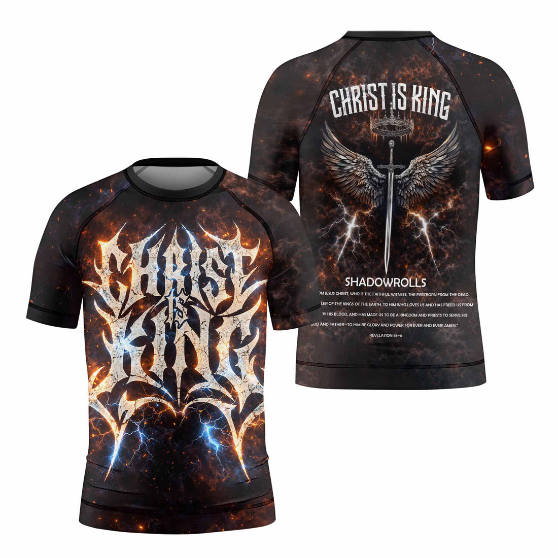 Christ is King Kids Rash Guard Short Sleeve - front and back view