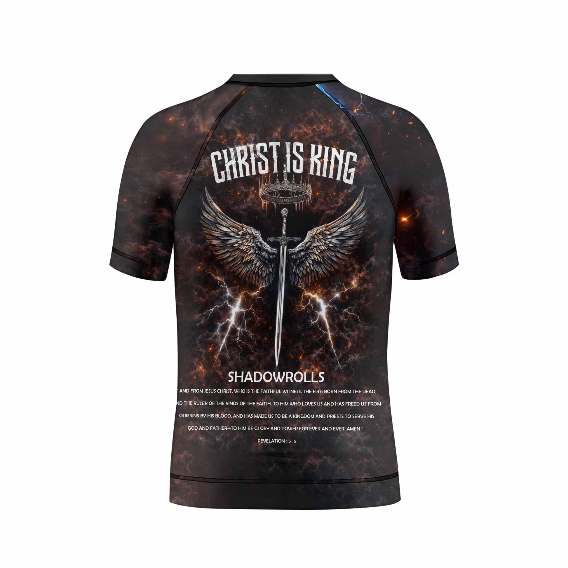 Christ is King Kids Rash Guard Short Sleeve - boy's lifestyle view