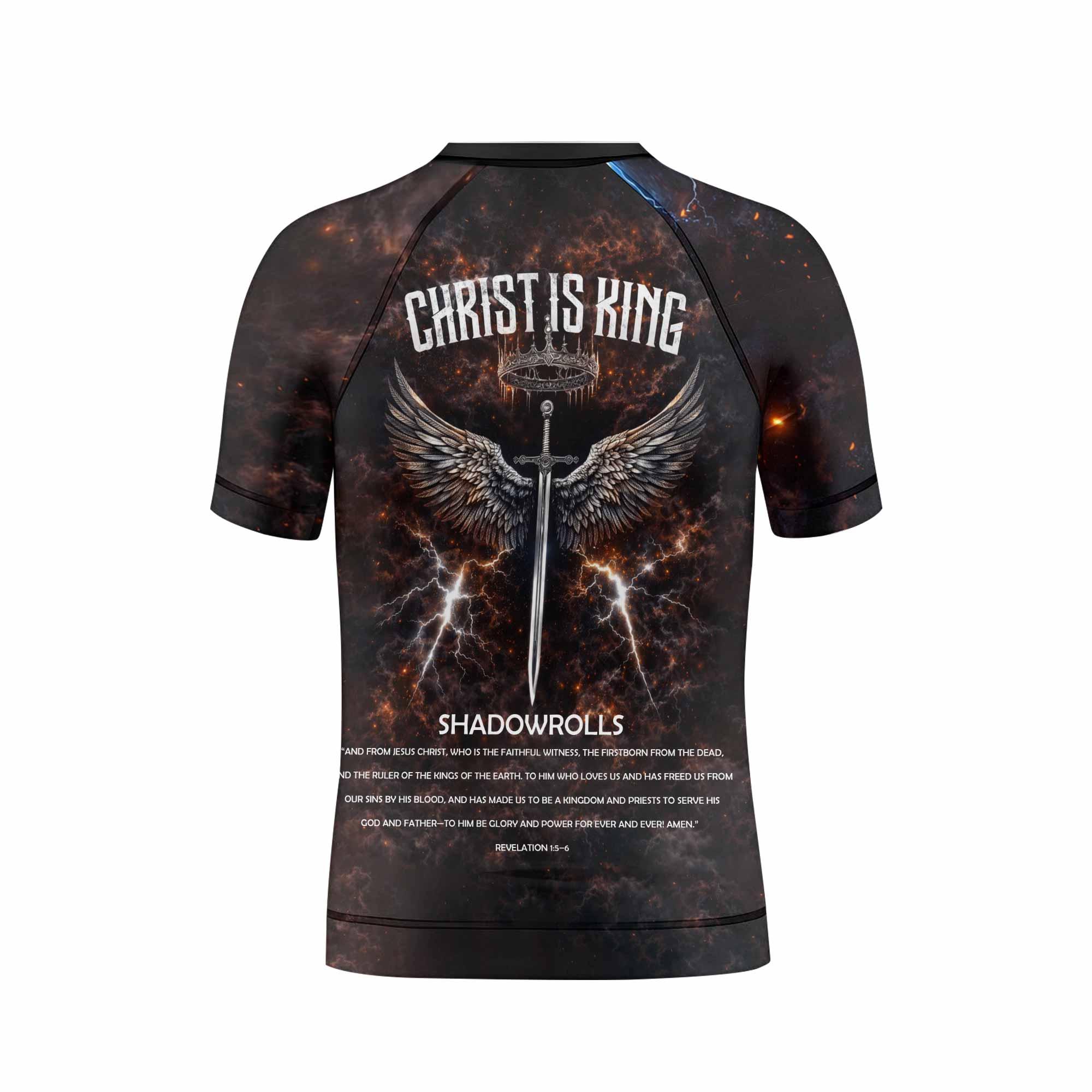 Christ is King Kids Rash Guard Short Sleeve - boy's lifestyle view