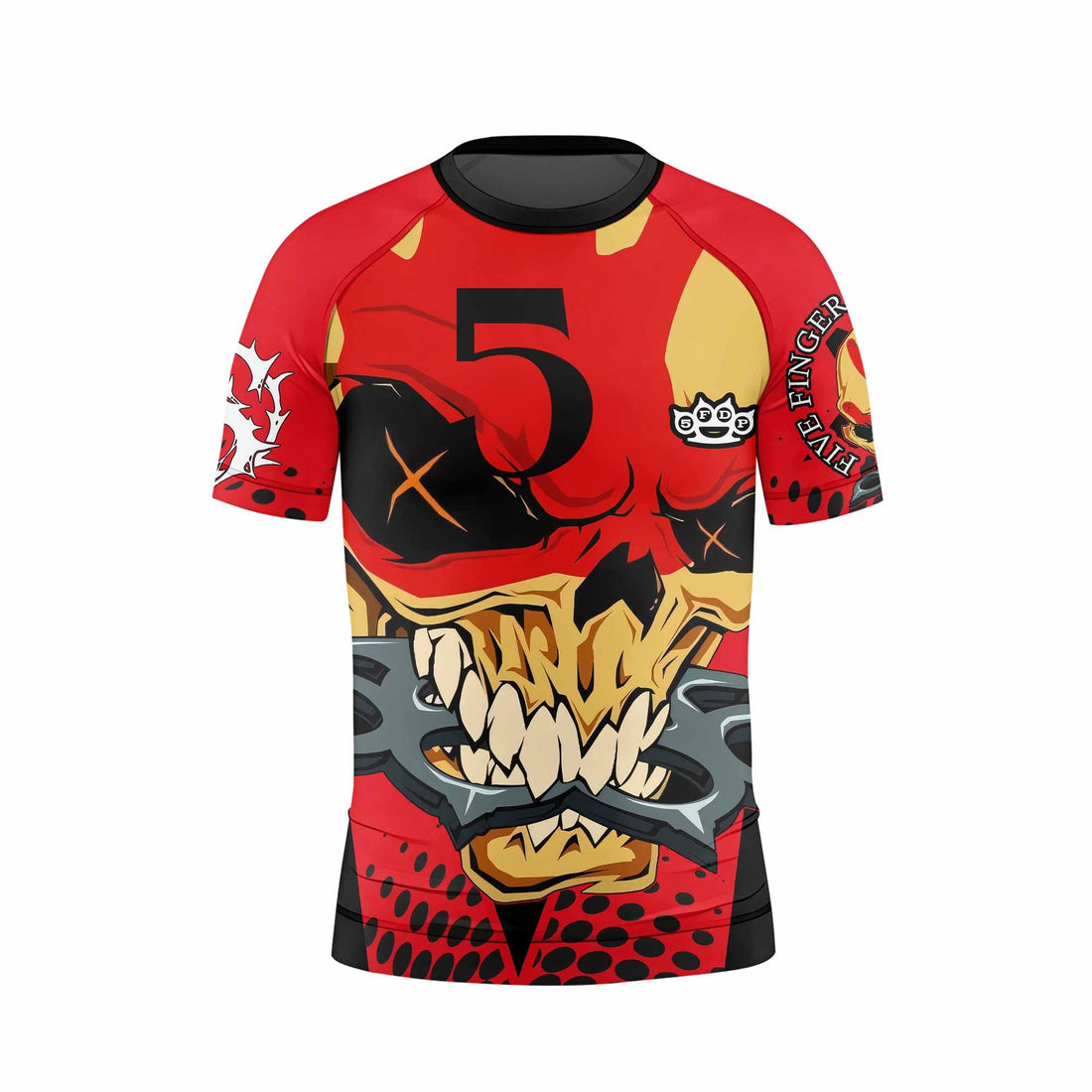 Five Finger Death Punch 5FDP Kids Rash Guard Short Sleeve - front and back view