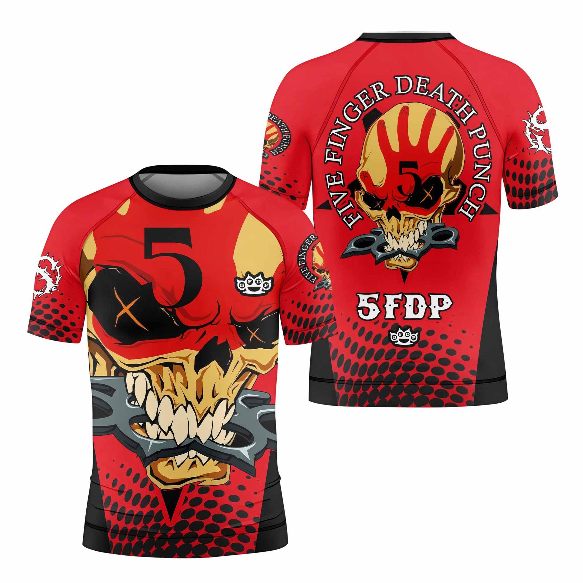 Five Finger Death Punch 5FDP Kids Rash Guard Short Sleeve - front view mockup