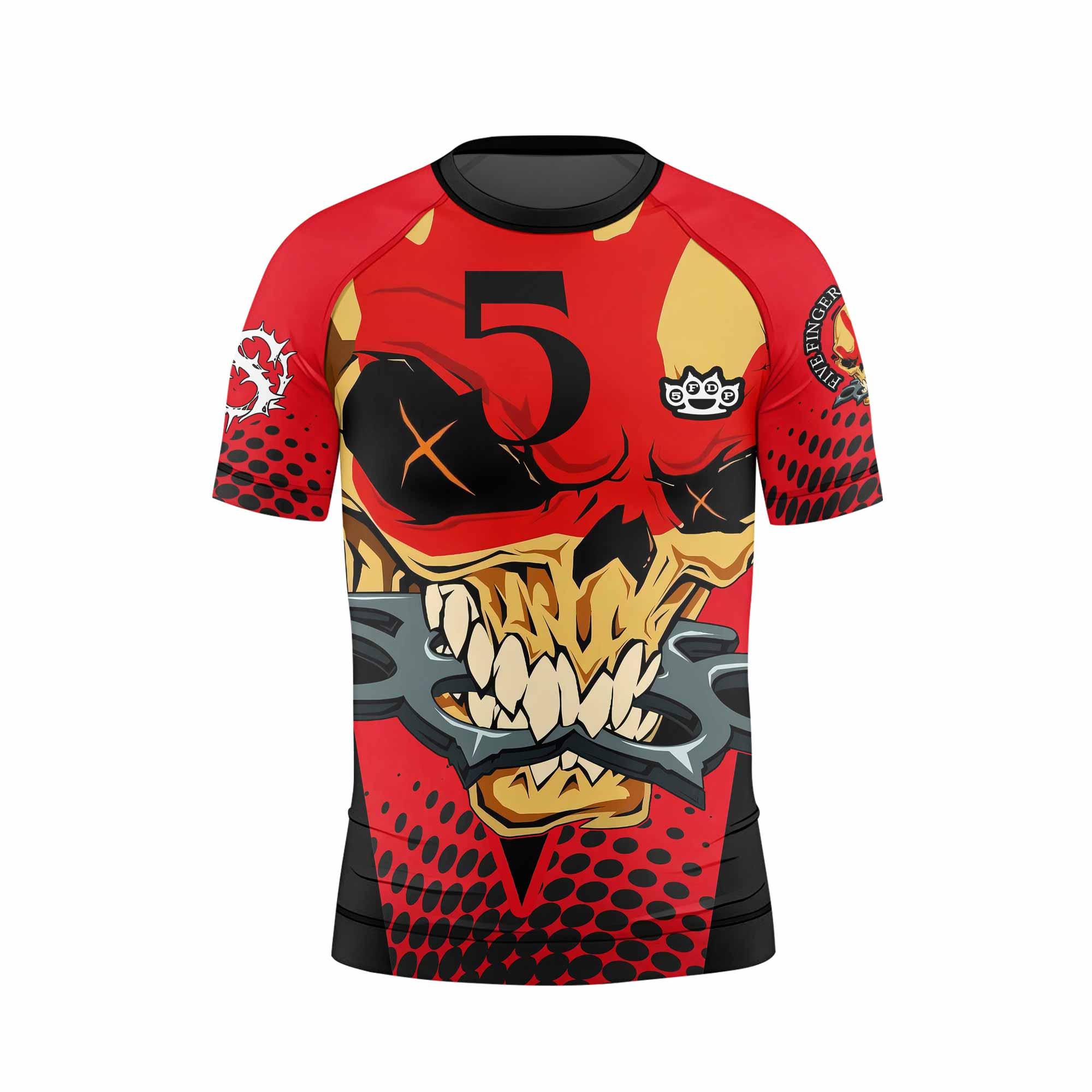 Five Finger Death Punch 5FDP Kids Rash Guard Short Sleeve - back view mockup