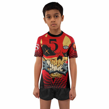 Five Finger Death Punch 5FDP Kids Rash Guard Short Sleeve - front and back view