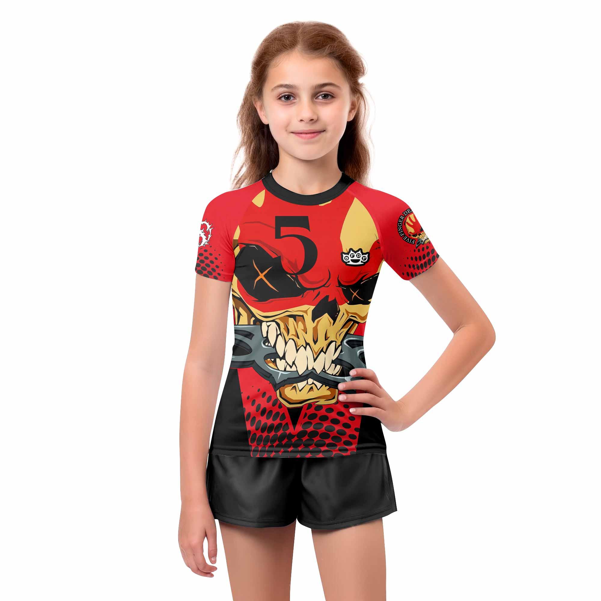 Five Finger Death Punch 5FDP Kids Rash Guard Short Sleeve - girl's lifestyle view