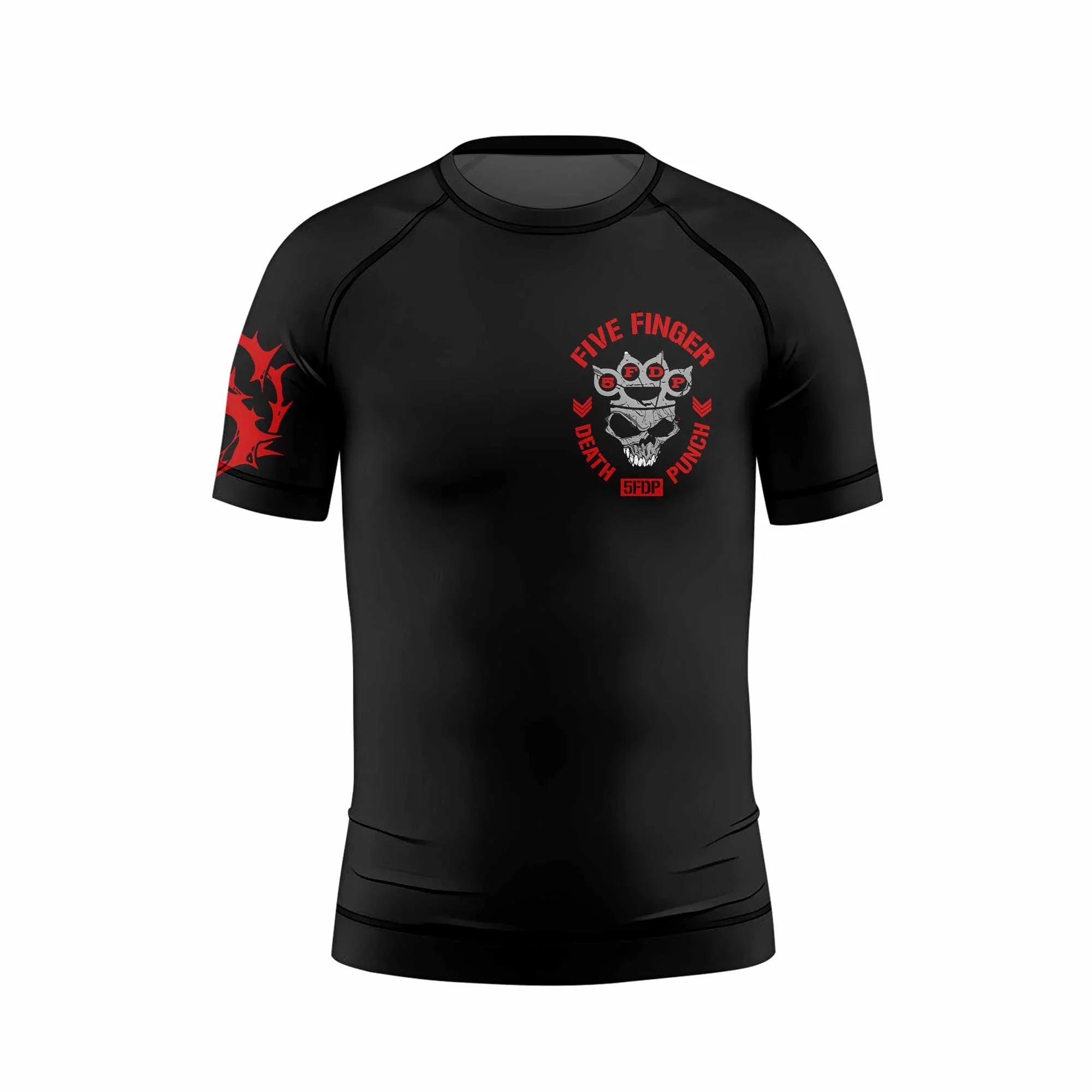 Five Finger Death Punch Shadowrolls Kids Rash Guard Short Sleeve - front view mockup