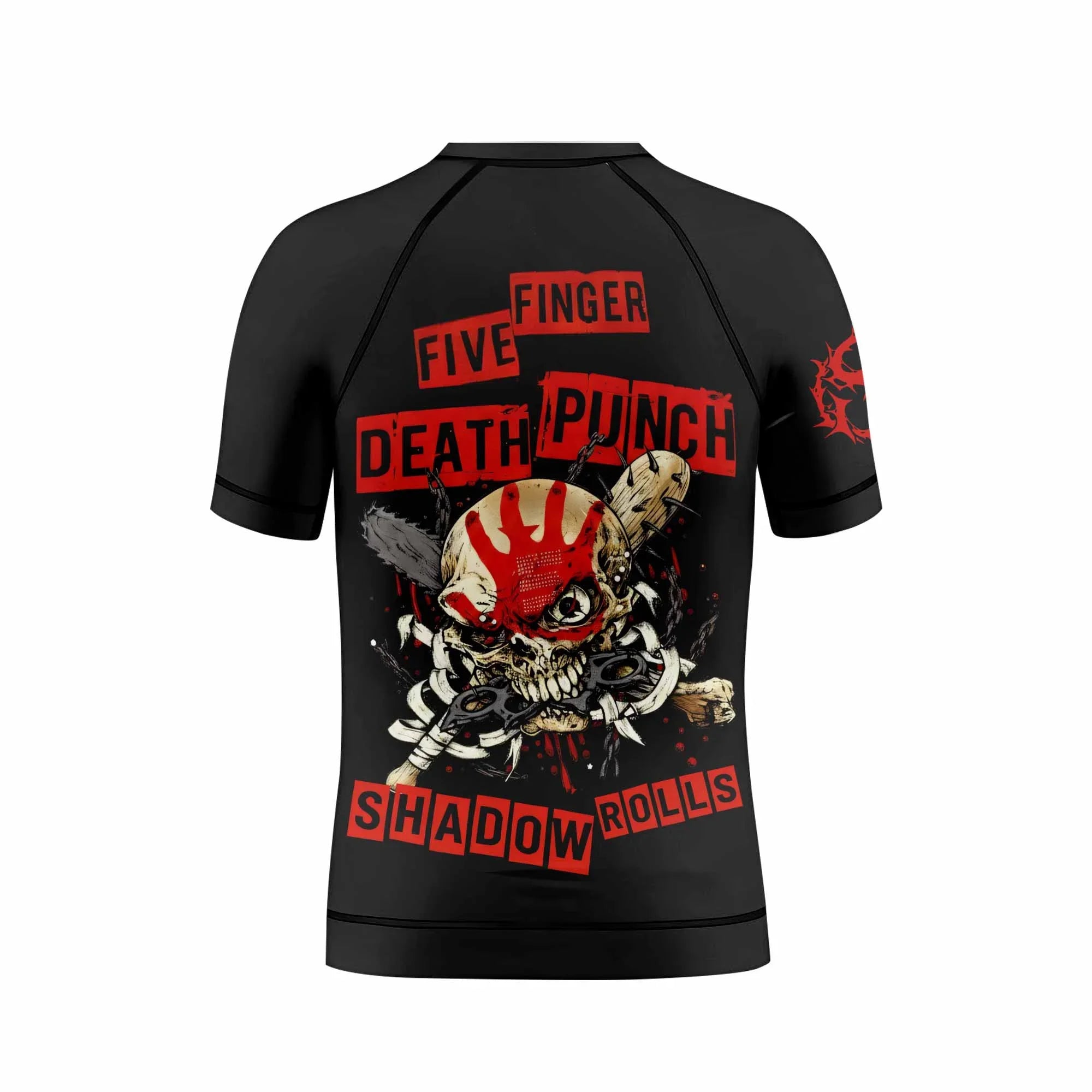 Five Finger Death Punch Shadowrolls Kids Rash Guard Short Sleeve - boy's lifestyle view