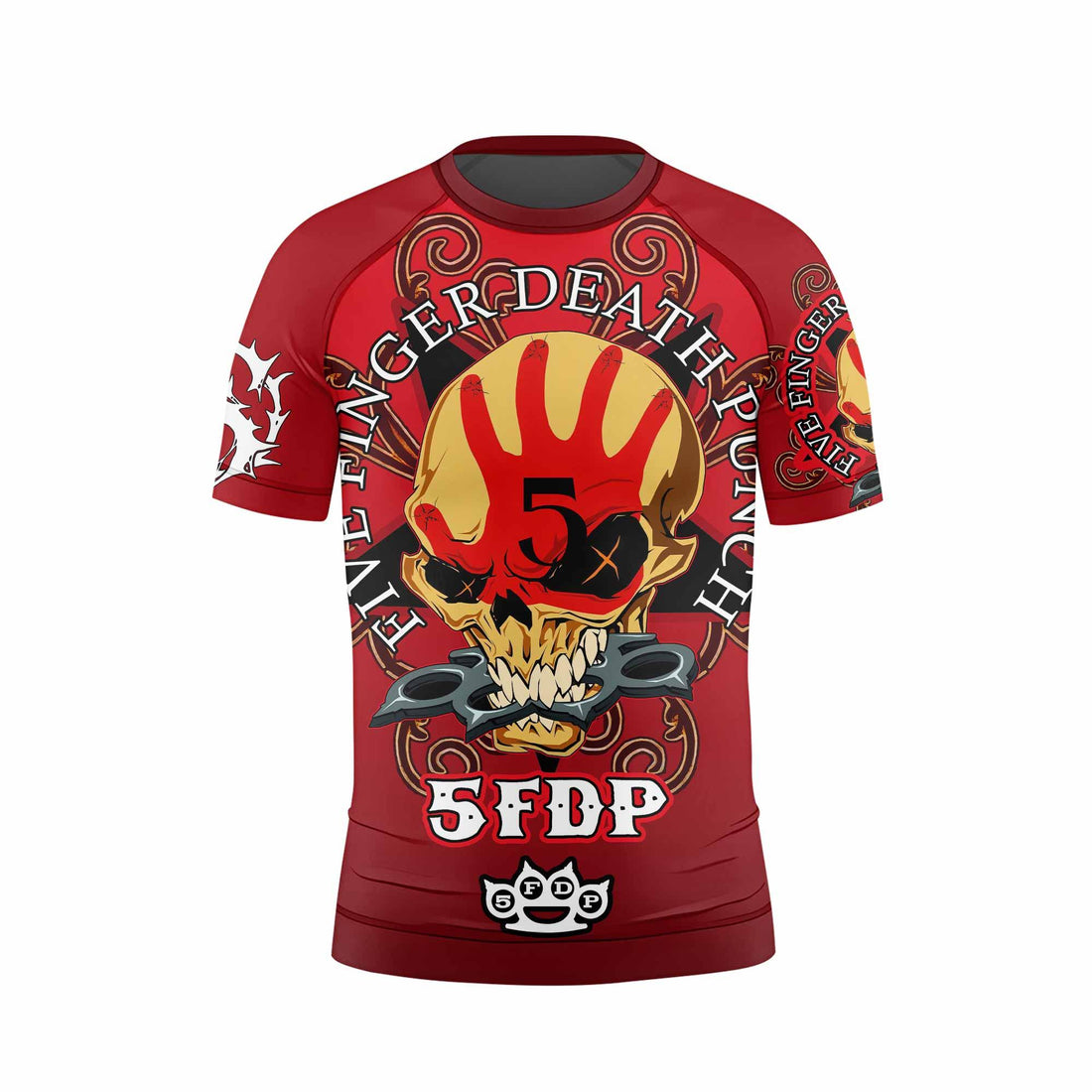 5FDP Five Finger Death Punch Kids Rash Guard Short Sleeve - front and back view