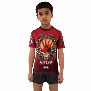 5FDP Five Finger Death Punch Kids Rash Guard Short Sleeve - front and back view