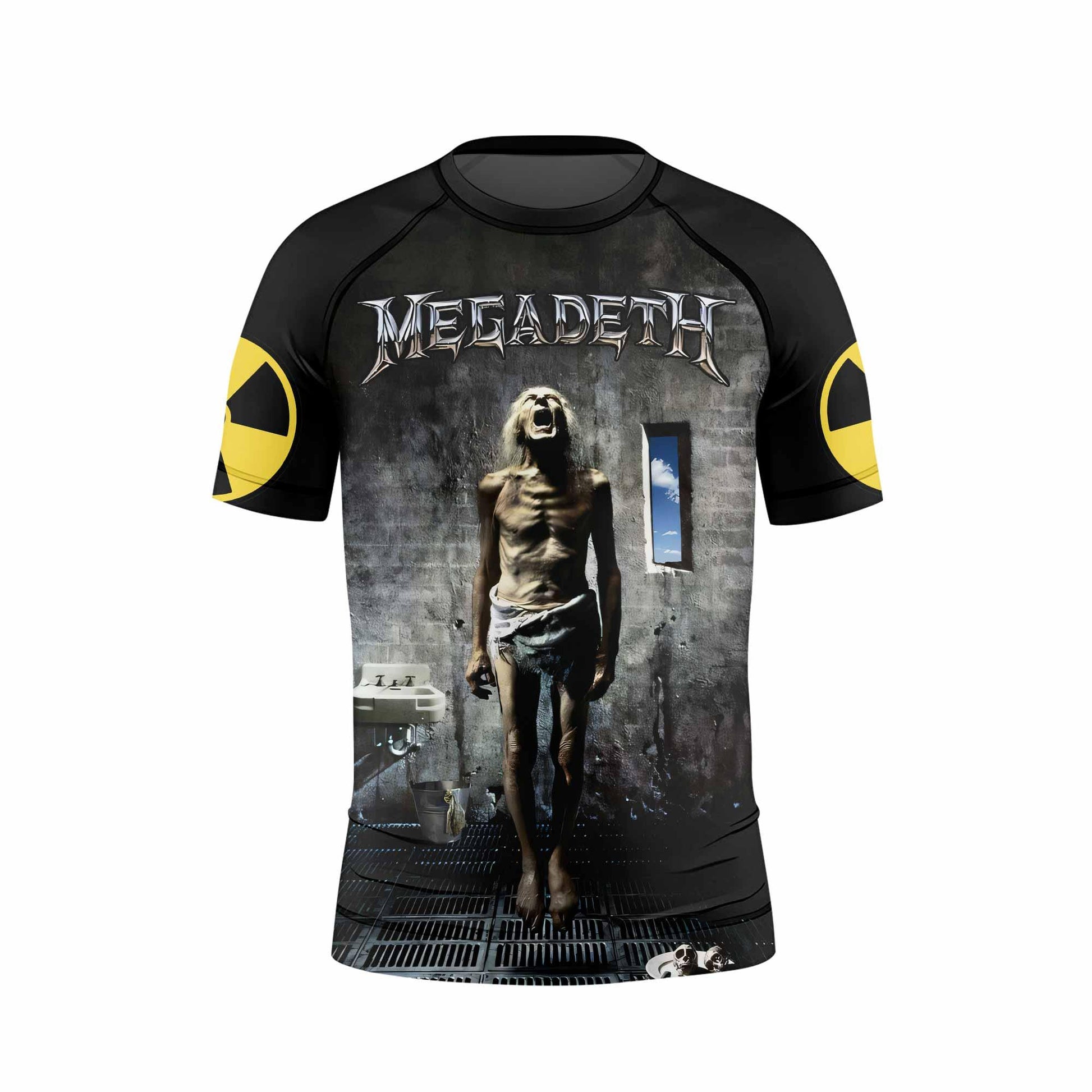 Megadeth Prison of Flesh Kids Rash Guard Short Sleeve - front view mockup