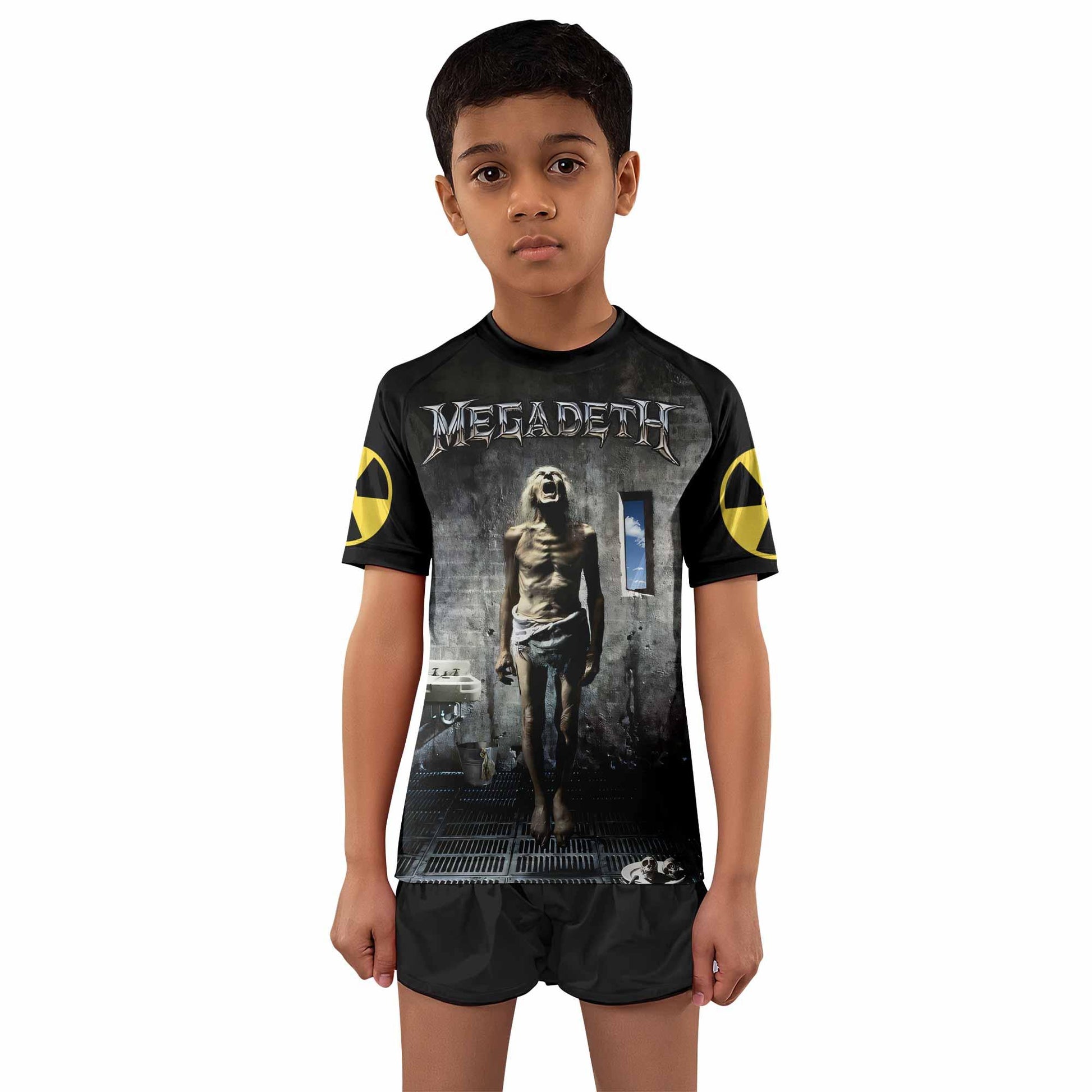 Megadeth Prison of Flesh Kids Rash Guard Short Sleeve - boy's lifestyle view