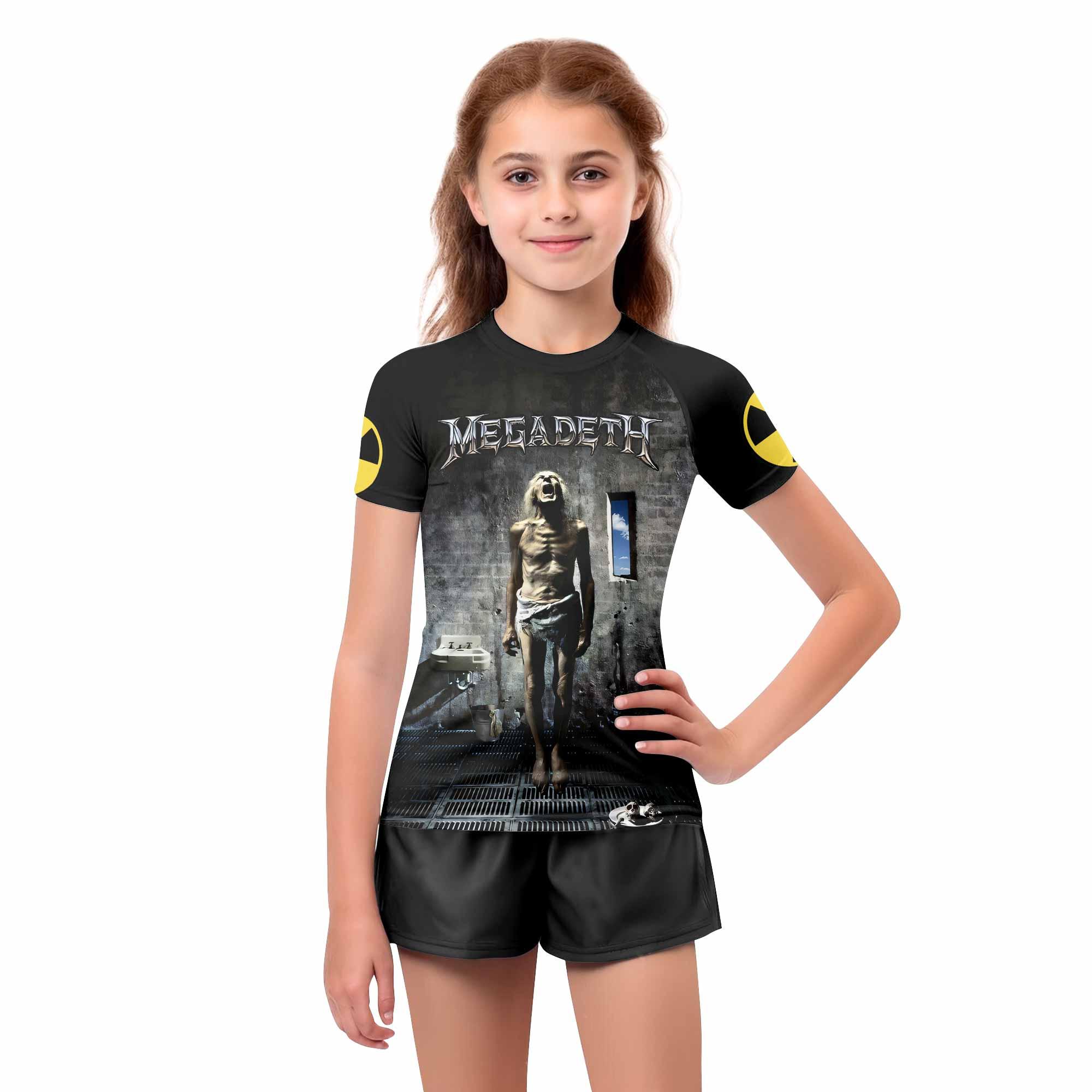 Megadeth Prison of Flesh Kids Rash Guard Short Sleeve - girl's lifestyle view