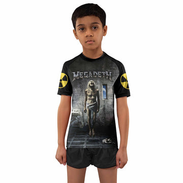 Megadeth Prison of Flesh Kids Rash Guard Short Sleeve - front and back view