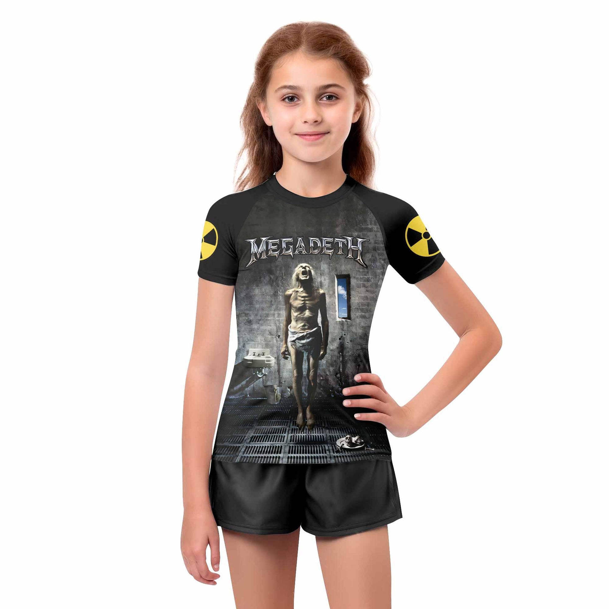 Megadeth Prison of Flesh Kids Rash Guard Short Sleeve - girl's lifestyle view