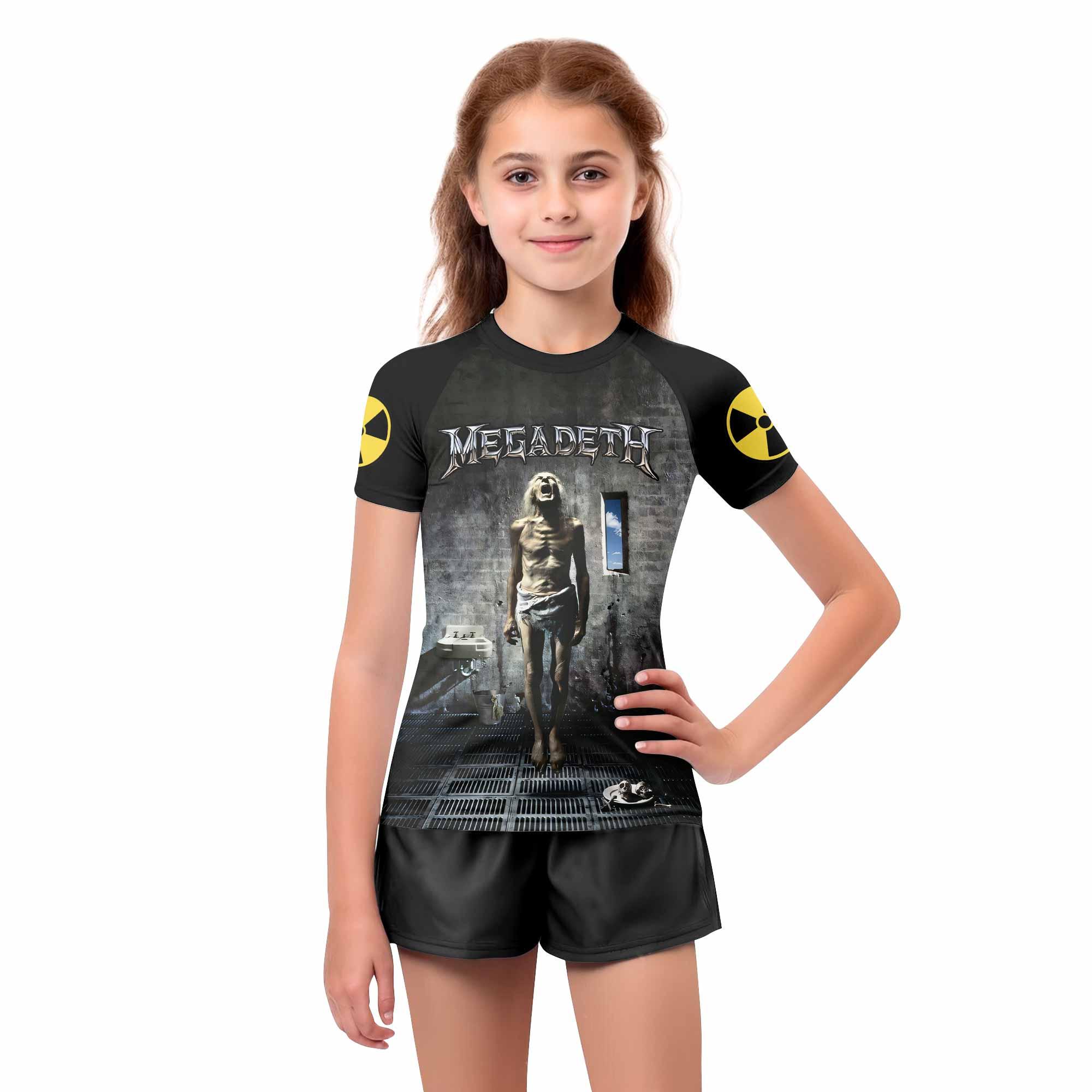 Megadeth Prison of Flesh Kids Rash Guard Short Sleeve - girl's lifestyle view