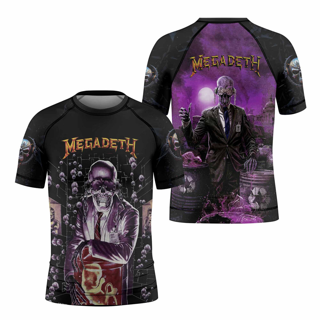 Megadeth Toxic Messiah Kids Rash Guard Short Sleeve - front and back view