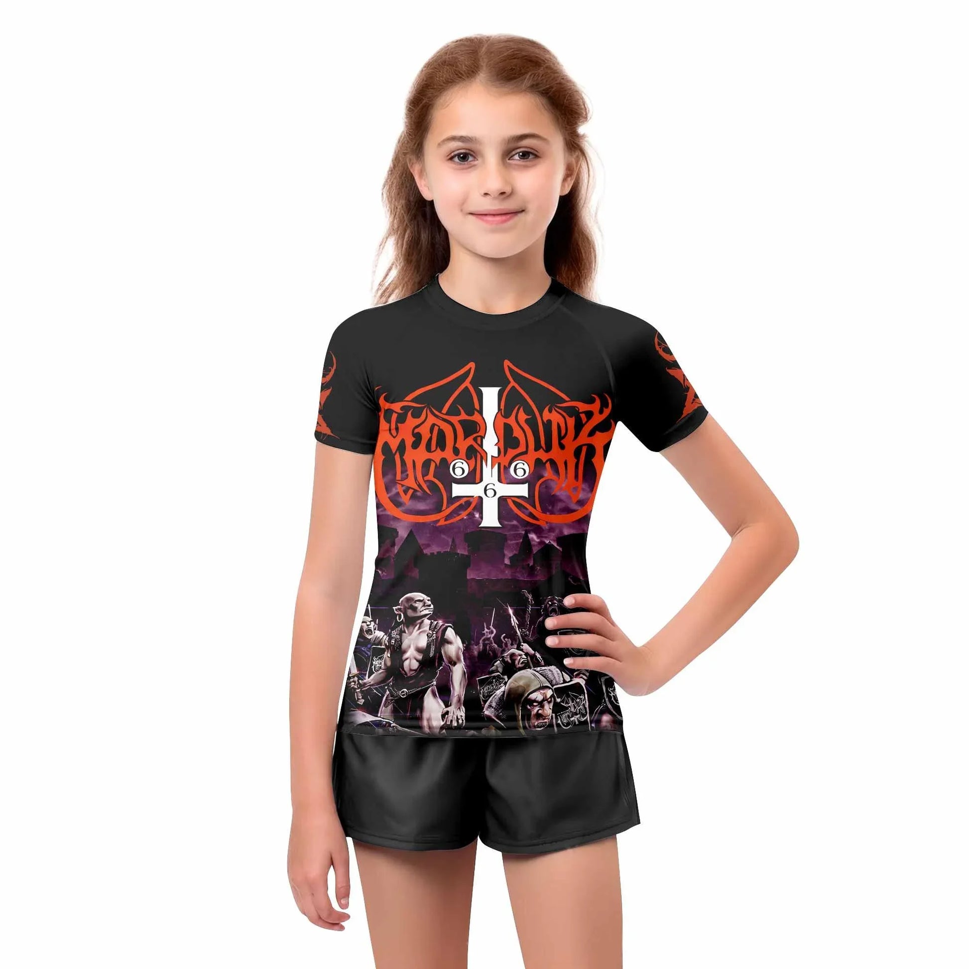 Marduk Heaven Shall Burn Kids Rash Guard Short Sleeve - girl's lifestyle view